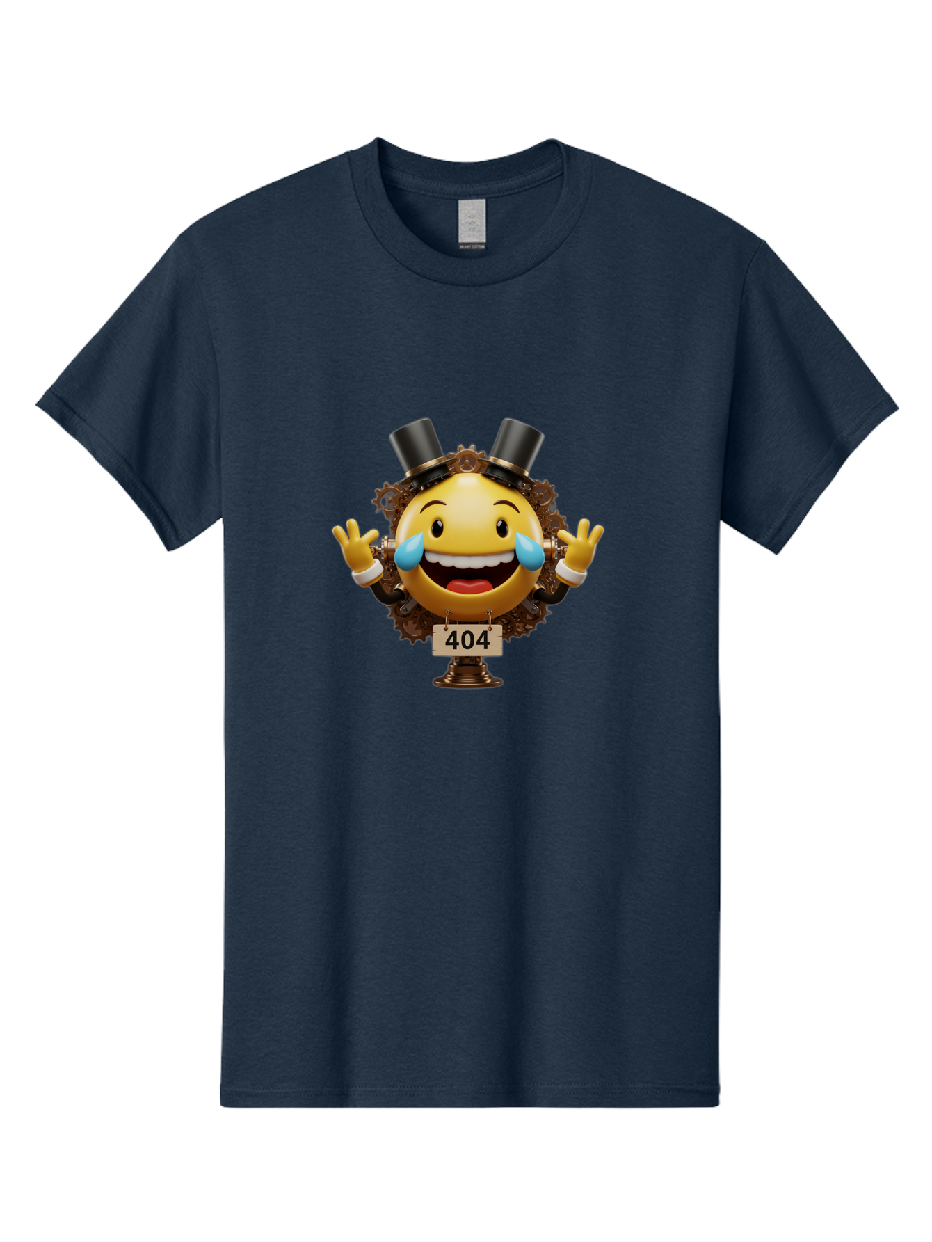 404-Steampunk-Emoji Men'S Graphic Tee, 100% Cotton, Comfortable Casual Summer Wear, Machine Washable, Steampunk Emoji, Laughing Crying Face, 404 Error Page, Steam Engine Gears, Top Hats, Quirky Design, Comical Illustration, Humorous Art, Baa110