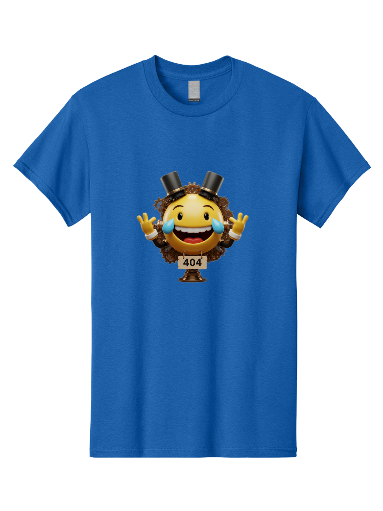 404-Steampunk-Emoji Men'S Graphic Tee, 100% Cotton, Comfortable Casual Summer Wear, Machine Washable, Steampunk Emoji, Laughing Crying Face, 404 Error Page, Steam Engine Gears, Top Hats, Quirky Design, Comical Illustration, Humorous Art, Baa110