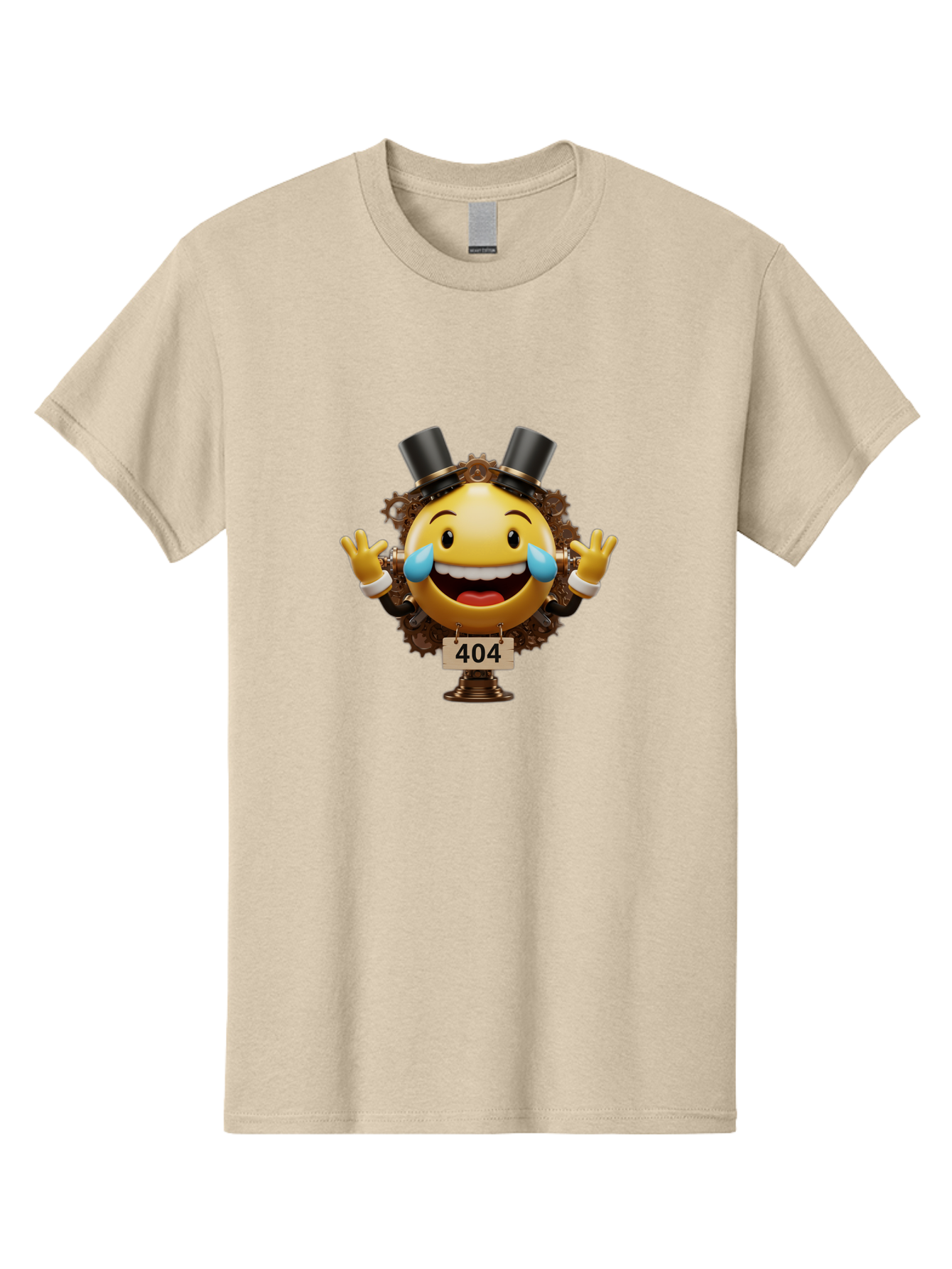 404-Steampunk-Emoji Men'S Graphic Tee, 100% Cotton, Comfortable Casual Summer Wear, Machine Washable, Steampunk Emoji, Laughing Crying Face, 404 Error Page, Steam Engine Gears, Top Hats, Quirky Design, Comical Illustration, Humorous Art, Baa110