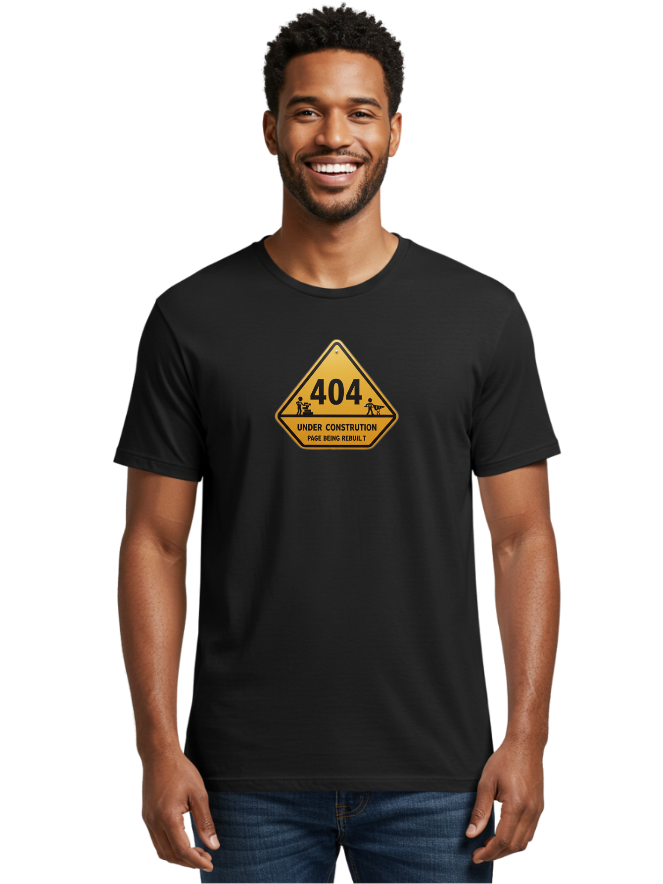 404-Under-Constrution Men'S Graphic Tee, 100% Cotton, Comfortable Casual Summer Wear, Machine Washable, 404 Error Page, Under Construction Sign, Website Maintenance, Web Development, Page Not Found, Website Under Repair, Construction Workers, Baa112