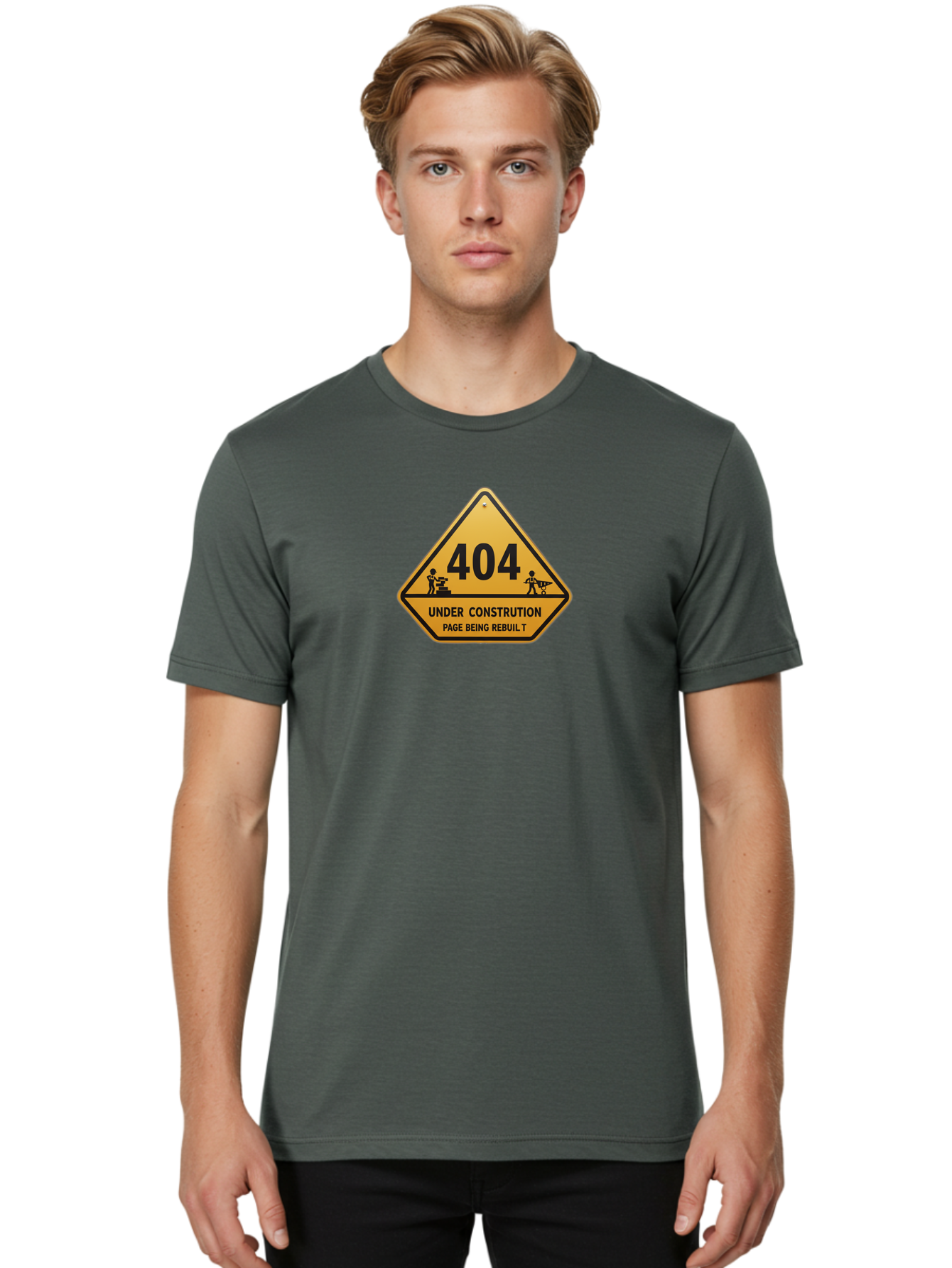 404-Under-Constrution Men'S Graphic Tee, 100% Cotton, Comfortable Casual Summer Wear, Machine Washable, 404 Error Page, Under Construction Sign, Website Maintenance, Web Development, Page Not Found, Website Under Repair, Construction Workers, Baa112