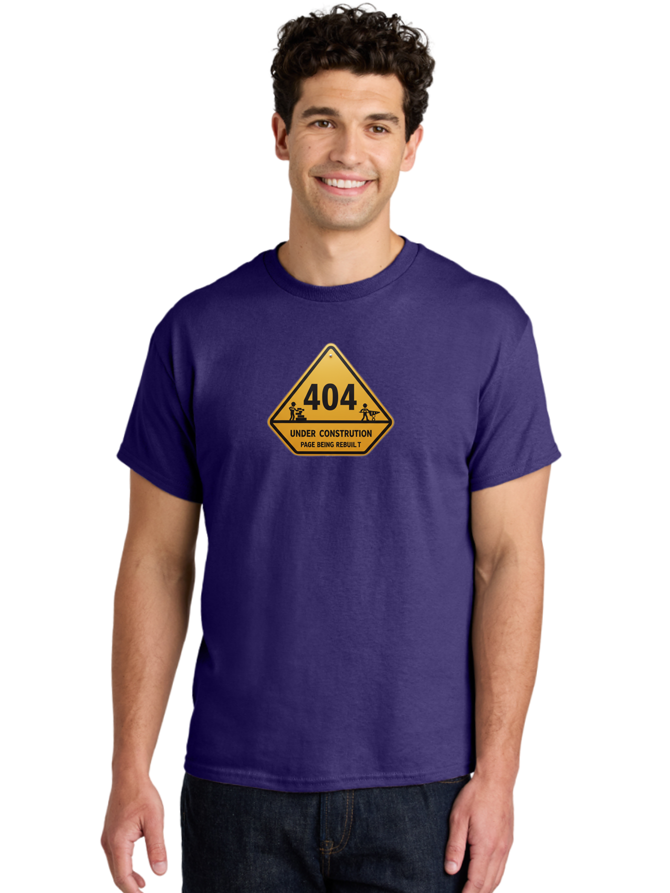 404-Under-Constrution Men'S Graphic Tee, 100% Cotton, Comfortable Casual Summer Wear, Machine Washable, 404 Error Page, Under Construction Sign, Website Maintenance, Web Development, Page Not Found, Website Under Repair, Construction Workers, Baa112