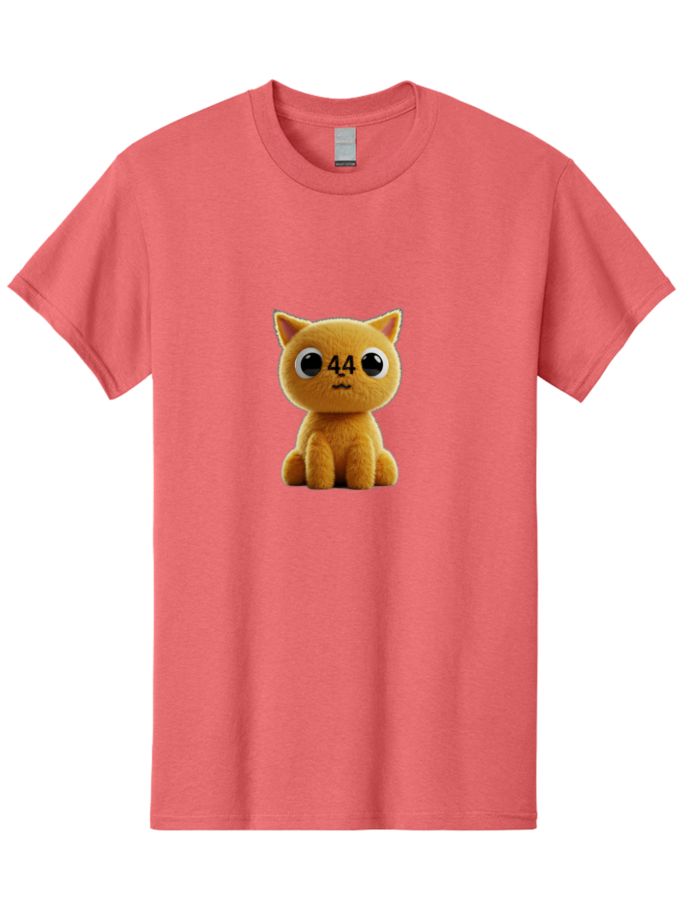44 Men'S Graphic Tee, 100% Cotton, Comfortable Casual Summer Wear, Machine Washable, Cute Cartoon Cat, Funny Cat Design, Orange Cat Plush, Cartoonish Eyes, Adorable Facial Expression, Kawaii Character, Number 44 Design, Soft Toy Baa114