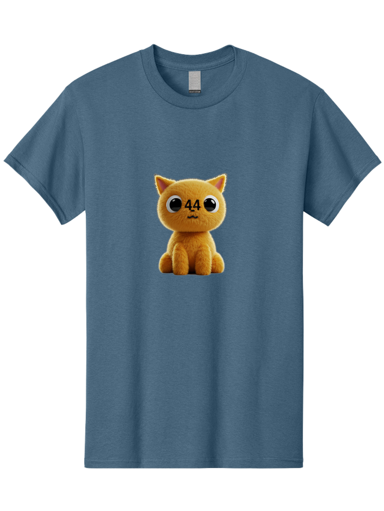44 Men'S Graphic Tee, 100% Cotton, Comfortable Casual Summer Wear, Machine Washable, Cute Cartoon Cat, Funny Cat Design, Orange Cat Plush, Cartoonish Eyes, Adorable Facial Expression, Kawaii Character, Number 44 Design, Soft Toy Baa114