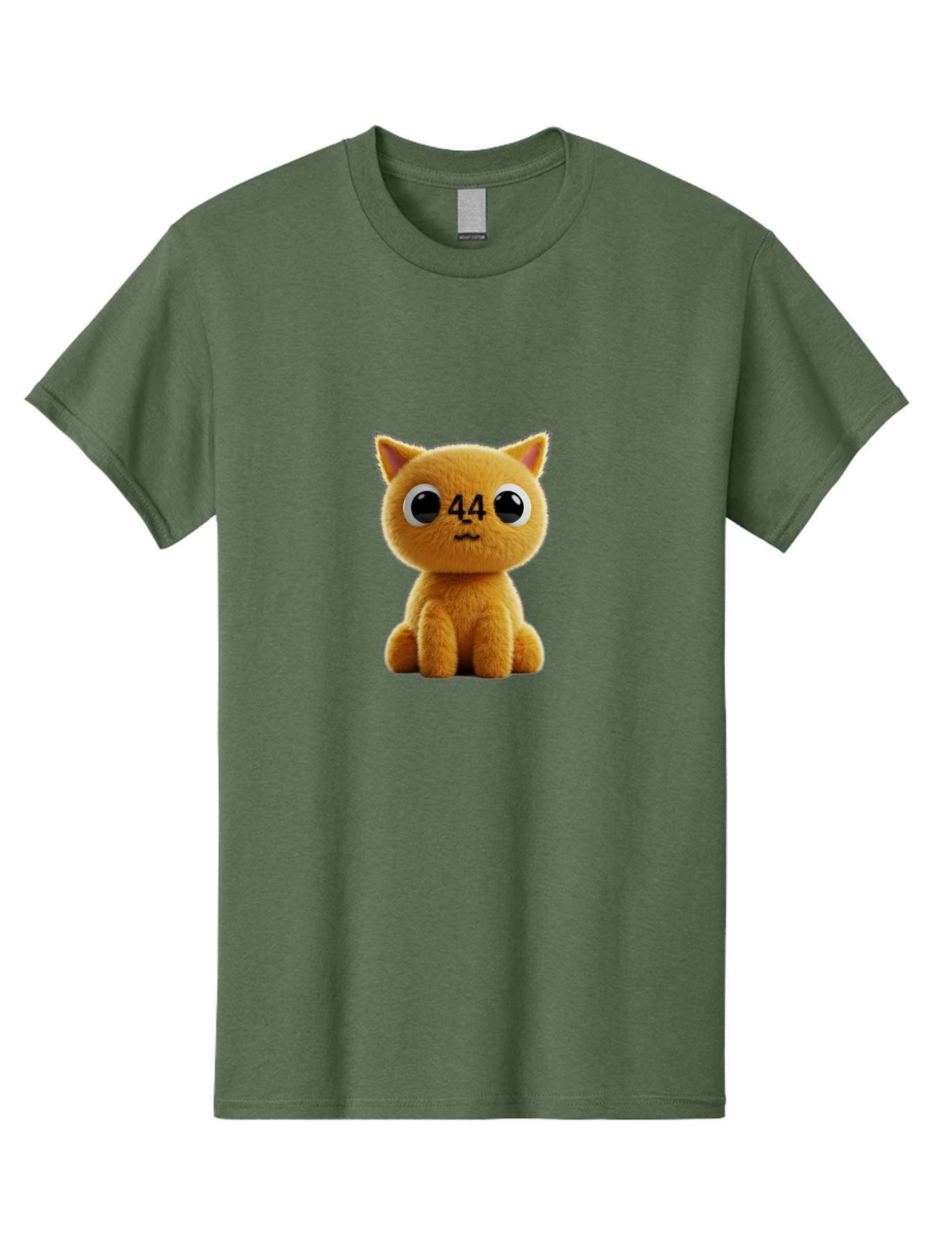 44 Men'S Graphic Tee, 100% Cotton, Comfortable Casual Summer Wear, Machine Washable, Cute Cartoon Cat, Funny Cat Design, Orange Cat Plush, Cartoonish Eyes, Adorable Facial Expression, Kawaii Character, Number 44 Design, Soft Toy Baa114