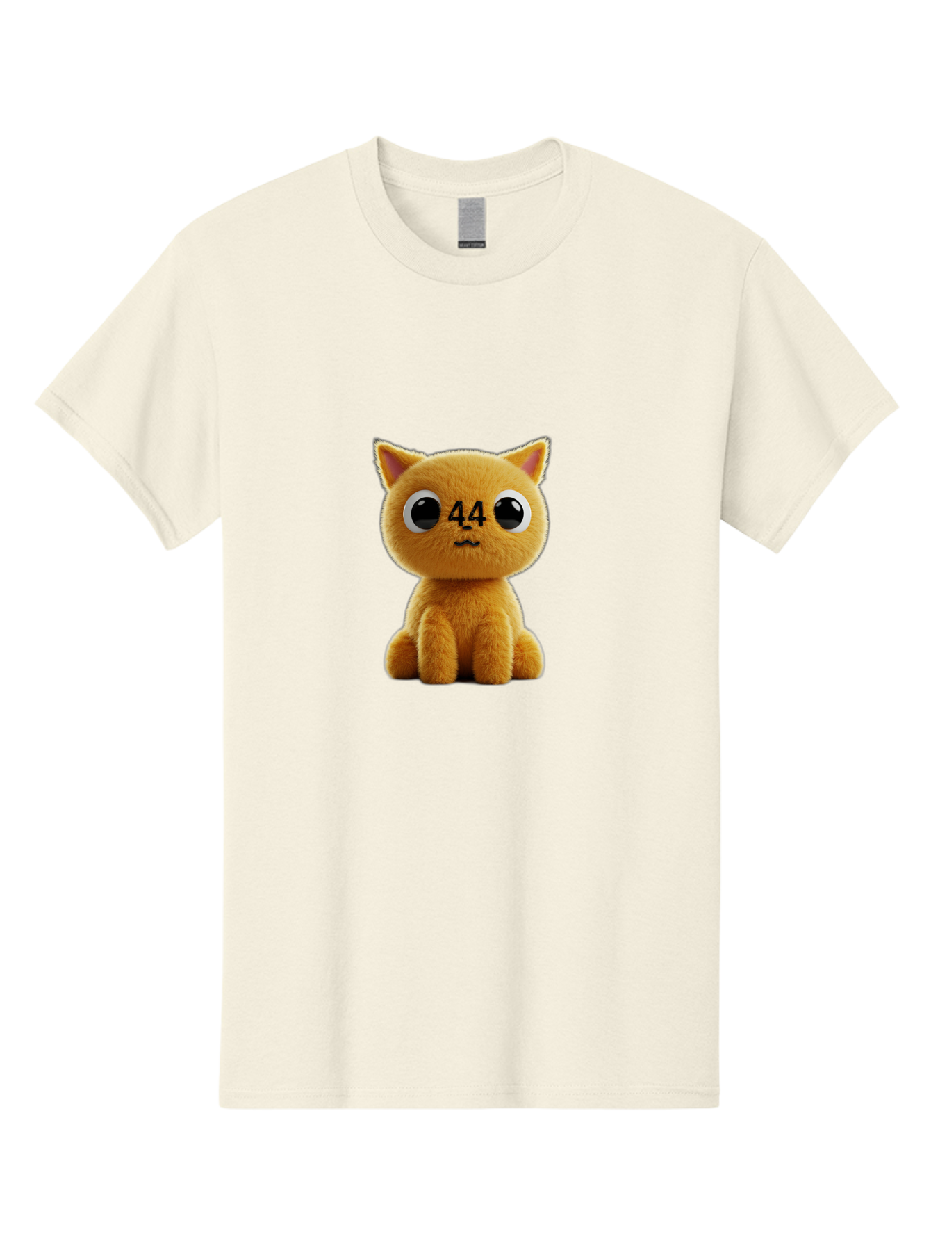 44 Men'S Graphic Tee, 100% Cotton, Comfortable Casual Summer Wear, Machine Washable, Cute Cartoon Cat, Funny Cat Design, Orange Cat Plush, Cartoonish Eyes, Adorable Facial Expression, Kawaii Character, Number 44 Design, Soft Toy Baa114
