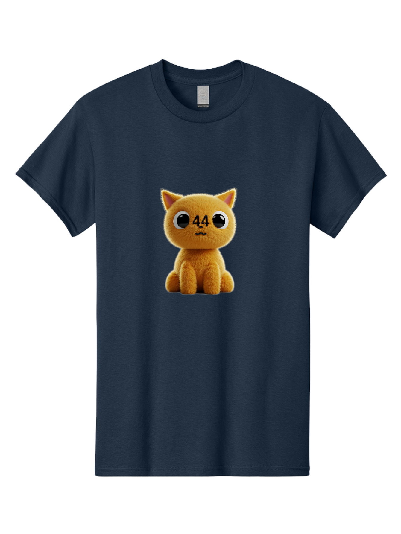 44 Men'S Graphic Tee, 100% Cotton, Comfortable Casual Summer Wear, Machine Washable, Cute Cartoon Cat, Funny Cat Design, Orange Cat Plush, Cartoonish Eyes, Adorable Facial Expression, Kawaii Character, Number 44 Design, Soft Toy Baa114