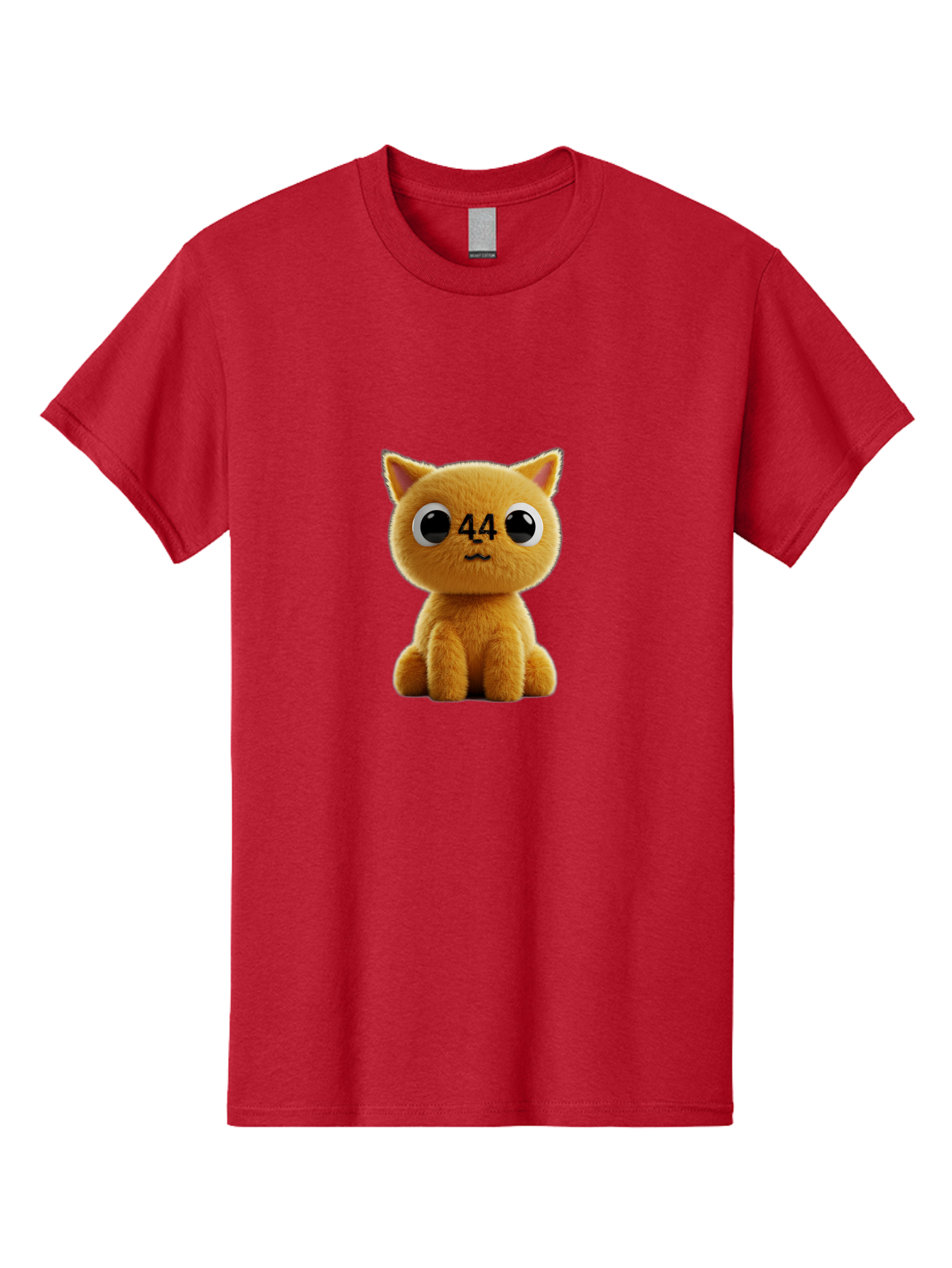 44 Men'S Graphic Tee, 100% Cotton, Comfortable Casual Summer Wear, Machine Washable, Cute Cartoon Cat, Funny Cat Design, Orange Cat Plush, Cartoonish Eyes, Adorable Facial Expression, Kawaii Character, Number 44 Design, Soft Toy Baa114