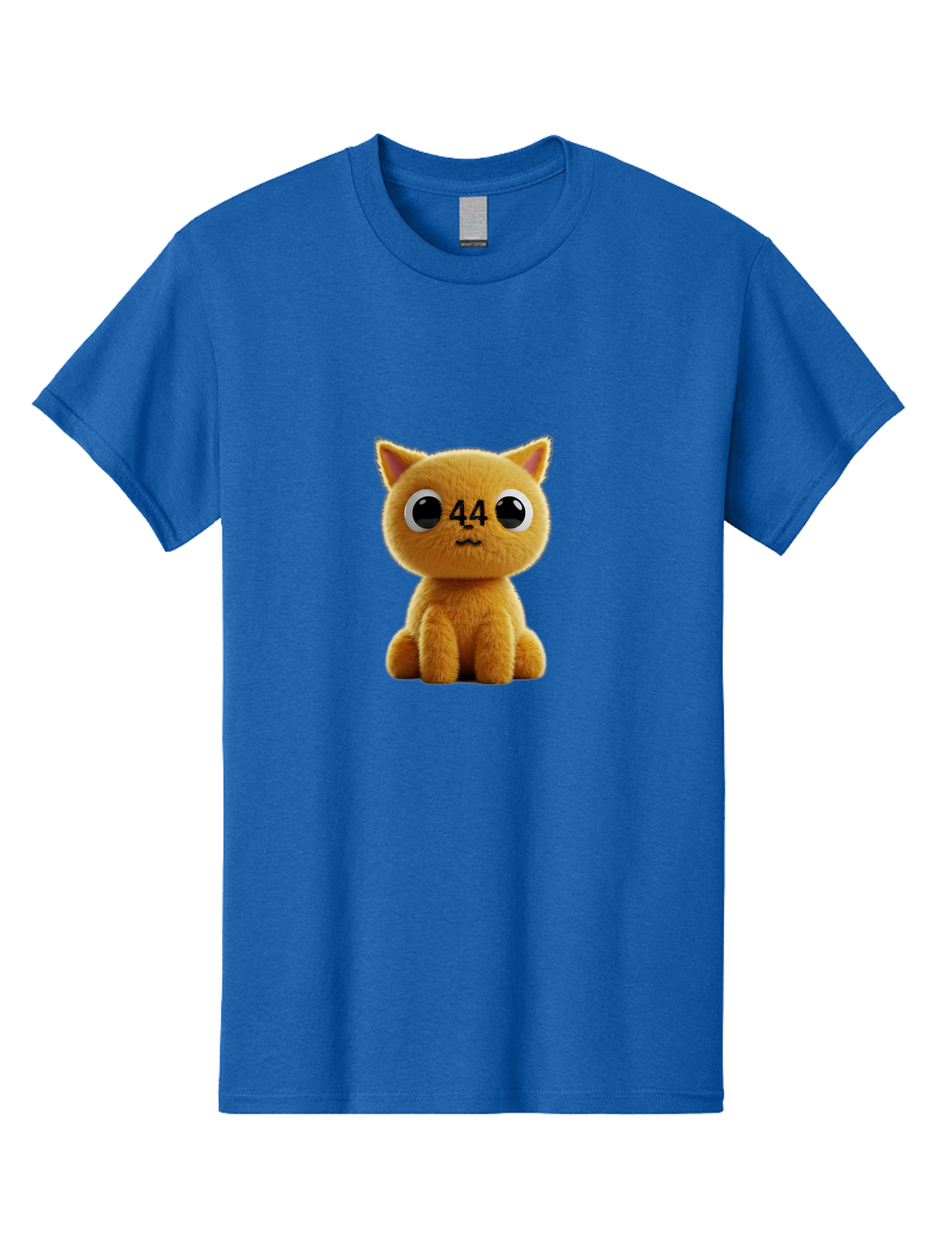 44 Men'S Graphic Tee, 100% Cotton, Comfortable Casual Summer Wear, Machine Washable, Cute Cartoon Cat, Funny Cat Design, Orange Cat Plush, Cartoonish Eyes, Adorable Facial Expression, Kawaii Character, Number 44 Design, Soft Toy Baa114