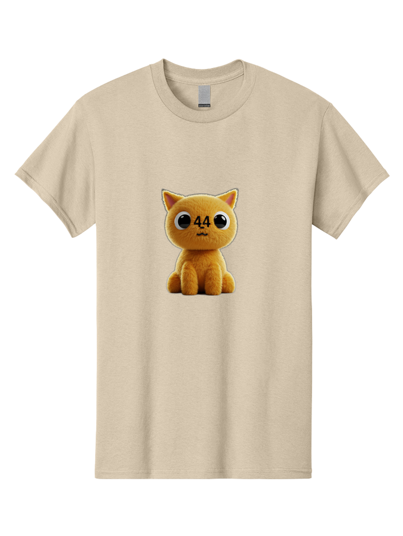 44 Men'S Graphic Tee, 100% Cotton, Comfortable Casual Summer Wear, Machine Washable, Cute Cartoon Cat, Funny Cat Design, Orange Cat Plush, Cartoonish Eyes, Adorable Facial Expression, Kawaii Character, Number 44 Design, Soft Toy Baa114