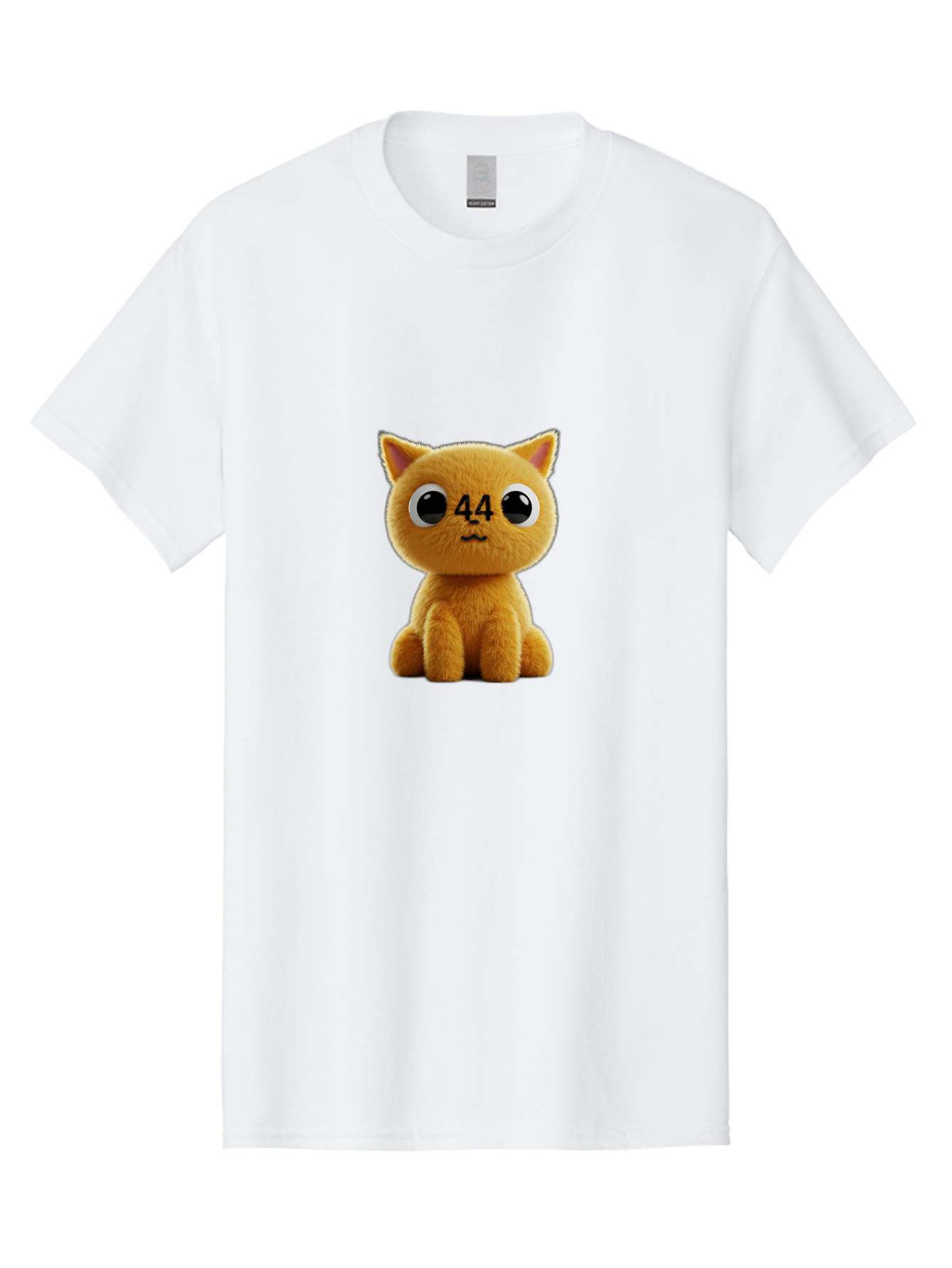 44 Men'S Graphic Tee, 100% Cotton, Comfortable Casual Summer Wear, Machine Washable, Cute Cartoon Cat, Funny Cat Design, Orange Cat Plush, Cartoonish Eyes, Adorable Facial Expression, Kawaii Character, Number 44 Design, Soft Toy Baa114
