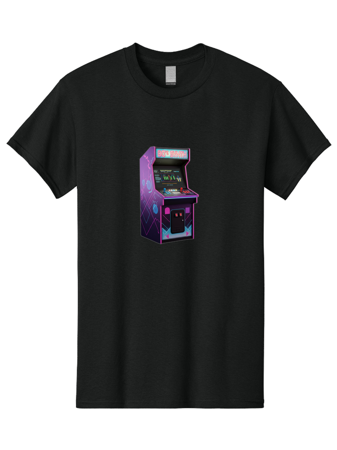 80-S-Synth-Arcade-Machine Men'S Graphic Tee, 100% Cotton, Comfortable Casual Summer Wear, Machine Washable, Retro Arcade Machine, Vintage Gaming, 80S Synth Music, Classic Video Games, Neon Lights, Pixel Art, Nostalgic Atmosphere, Baa115