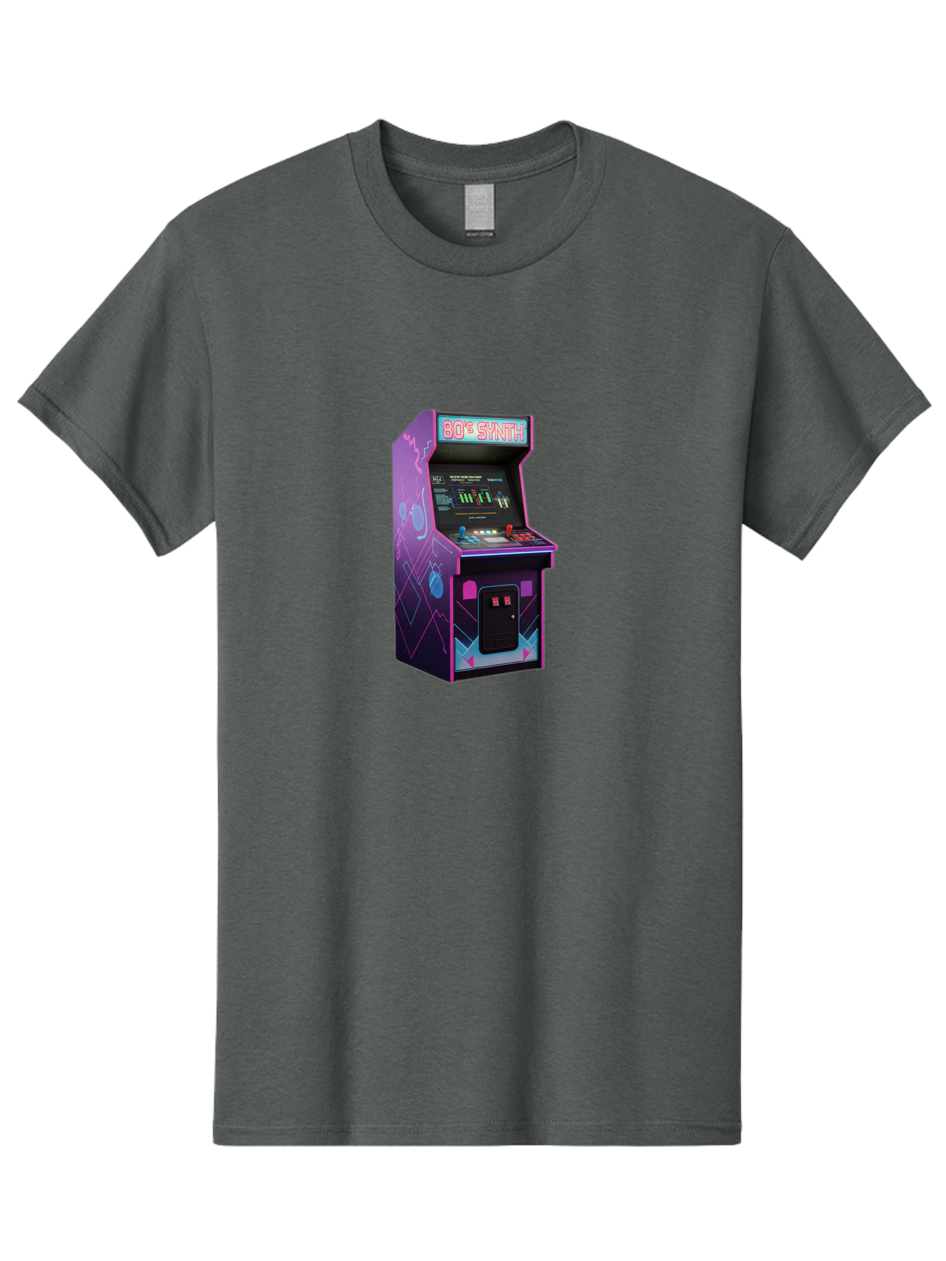 80-S-Synth-Arcade-Machine Men'S Graphic Tee, 100% Cotton, Comfortable Casual Summer Wear, Machine Washable, Retro Arcade Machine, Vintage Gaming, 80S Synth Music, Classic Video Games, Neon Lights, Pixel Art, Nostalgic Atmosphere, Baa115