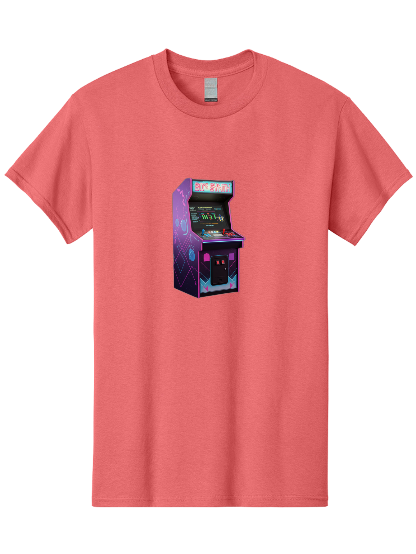 80-S-Synth-Arcade-Machine Men'S Graphic Tee, 100% Cotton, Comfortable Casual Summer Wear, Machine Washable, Retro Arcade Machine, Vintage Gaming, 80S Synth Music, Classic Video Games, Neon Lights, Pixel Art, Nostalgic Atmosphere, Baa115