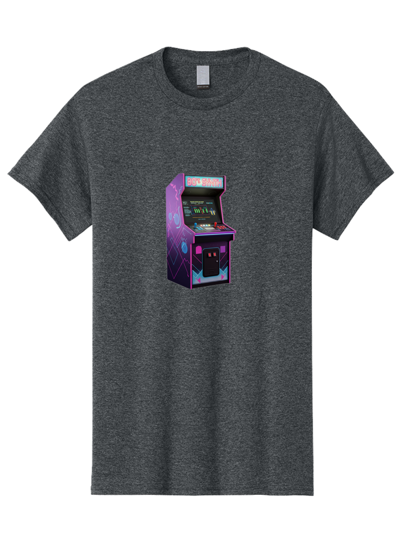 80-S-Synth-Arcade-Machine Men'S Graphic Tee, 100% Cotton, Comfortable Casual Summer Wear, Machine Washable, Retro Arcade Machine, Vintage Gaming, 80S Synth Music, Classic Video Games, Neon Lights, Pixel Art, Nostalgic Atmosphere, Baa115