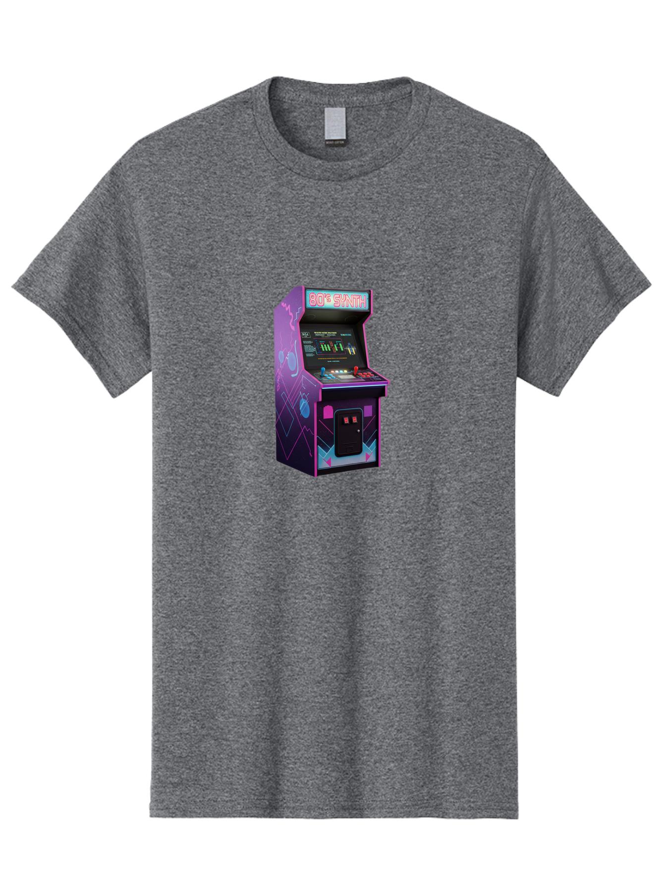 80-S-Synth-Arcade-Machine Men'S Graphic Tee, 100% Cotton, Comfortable Casual Summer Wear, Machine Washable, Retro Arcade Machine, Vintage Gaming, 80S Synth Music, Classic Video Games, Neon Lights, Pixel Art, Nostalgic Atmosphere, Baa115