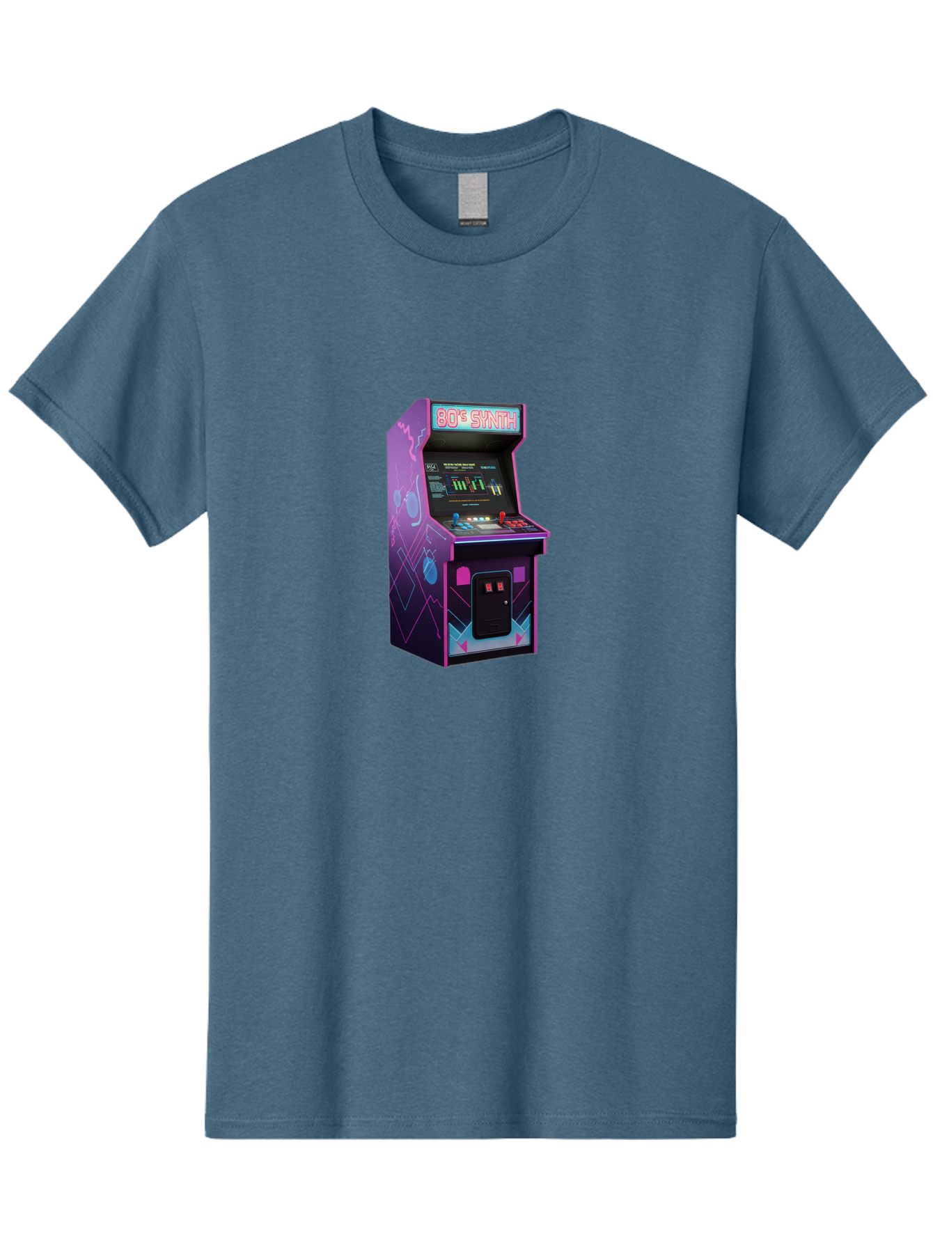 80-S-Synth-Arcade-Machine Men'S Graphic Tee, 100% Cotton, Comfortable Casual Summer Wear, Machine Washable, Retro Arcade Machine, Vintage Gaming, 80S Synth Music, Classic Video Games, Neon Lights, Pixel Art, Nostalgic Atmosphere, Baa115