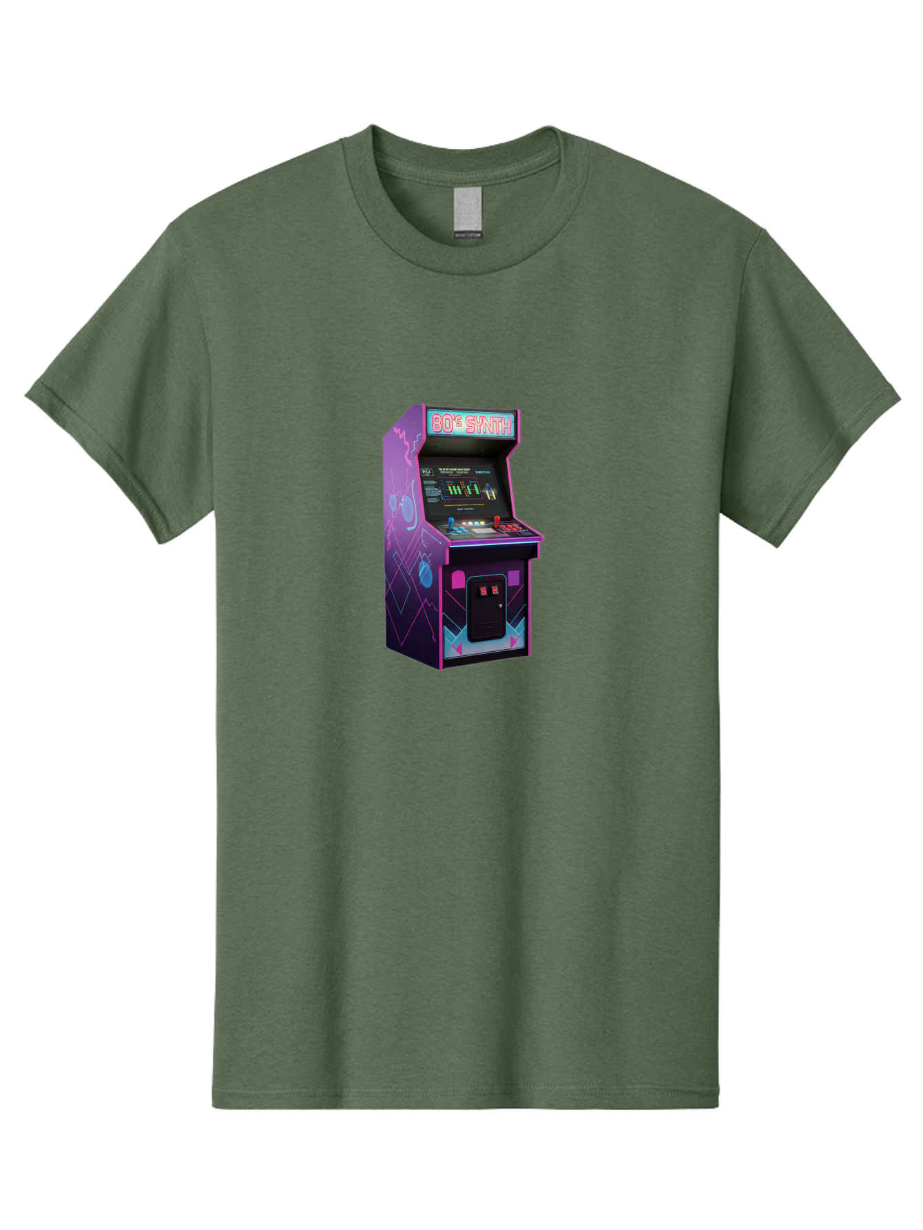 80-S-Synth-Arcade-Machine Men'S Graphic Tee, 100% Cotton, Comfortable Casual Summer Wear, Machine Washable, Retro Arcade Machine, Vintage Gaming, 80S Synth Music, Classic Video Games, Neon Lights, Pixel Art, Nostalgic Atmosphere, Baa115