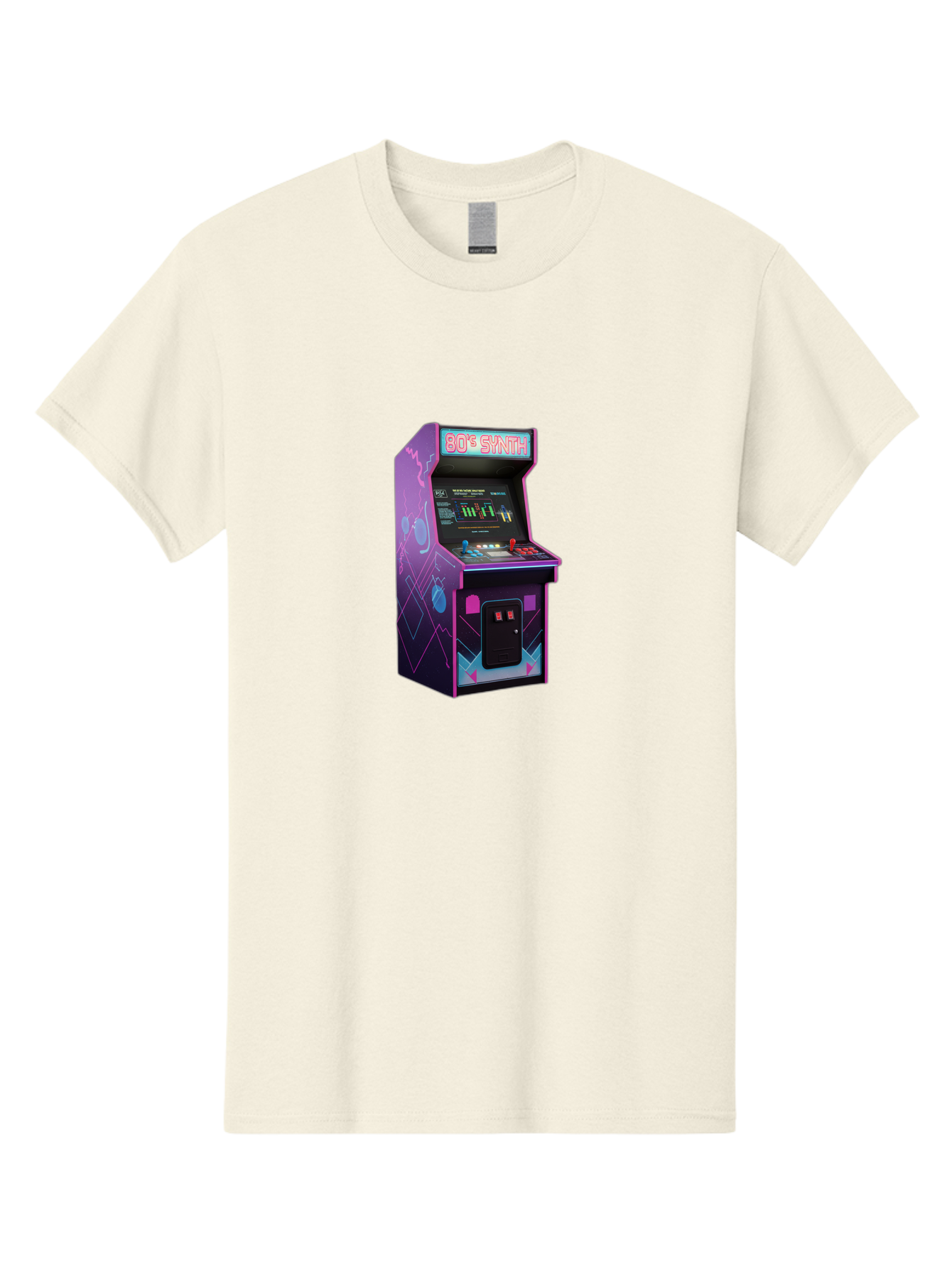80-S-Synth-Arcade-Machine Men'S Graphic Tee, 100% Cotton, Comfortable Casual Summer Wear, Machine Washable, Retro Arcade Machine, Vintage Gaming, 80S Synth Music, Classic Video Games, Neon Lights, Pixel Art, Nostalgic Atmosphere, Baa115