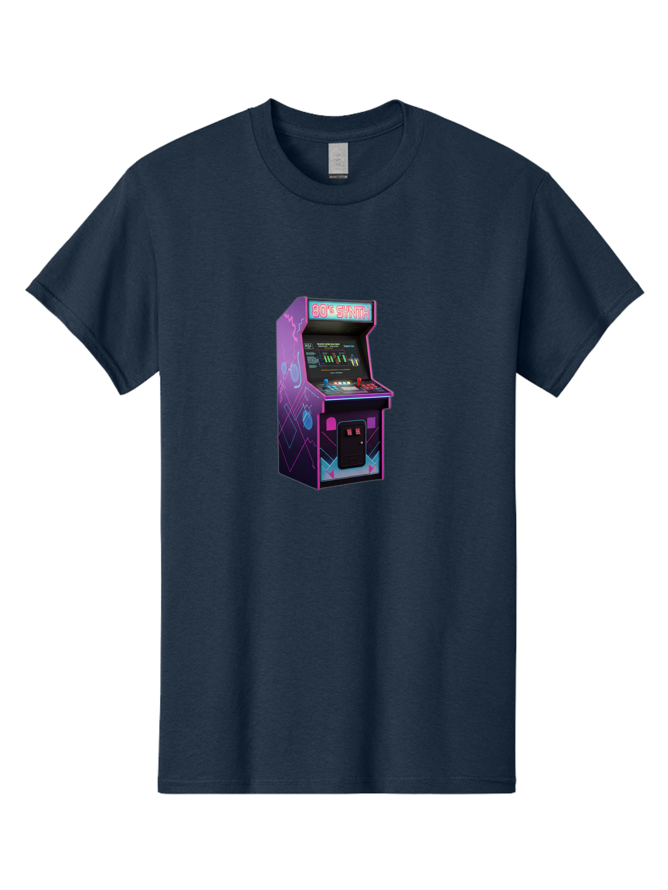 80-S-Synth-Arcade-Machine Men'S Graphic Tee, 100% Cotton, Comfortable Casual Summer Wear, Machine Washable, Retro Arcade Machine, Vintage Gaming, 80S Synth Music, Classic Video Games, Neon Lights, Pixel Art, Nostalgic Atmosphere, Baa115