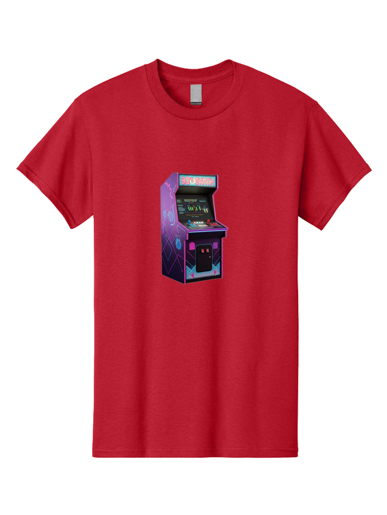 80-S-Synth-Arcade-Machine Men'S Graphic Tee, 100% Cotton, Comfortable Casual Summer Wear, Machine Washable, Retro Arcade Machine, Vintage Gaming, 80S Synth Music, Classic Video Games, Neon Lights, Pixel Art, Nostalgic Atmosphere, Baa115