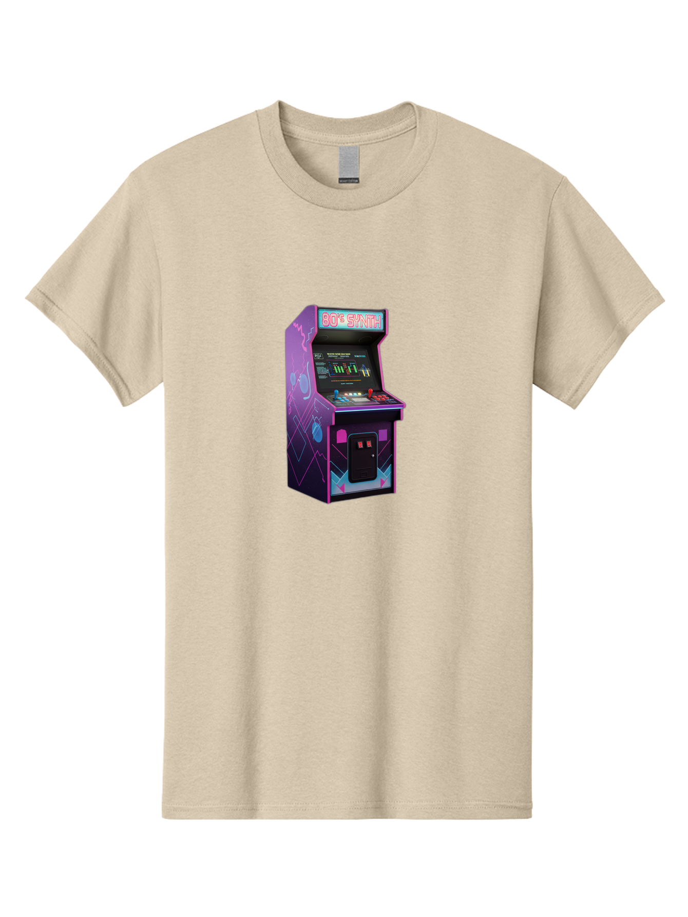 80-S-Synth-Arcade-Machine Men'S Graphic Tee, 100% Cotton, Comfortable Casual Summer Wear, Machine Washable, Retro Arcade Machine, Vintage Gaming, 80S Synth Music, Classic Video Games, Neon Lights, Pixel Art, Nostalgic Atmosphere, Baa115