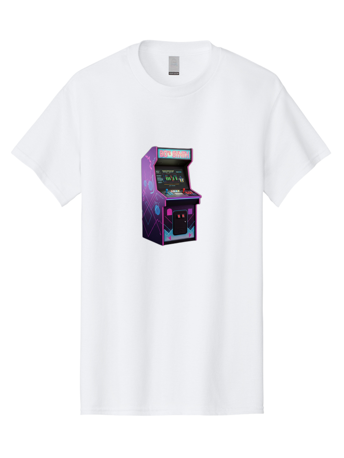 80-S-Synth-Arcade-Machine Men'S Graphic Tee, 100% Cotton, Comfortable Casual Summer Wear, Machine Washable, Retro Arcade Machine, Vintage Gaming, 80S Synth Music, Classic Video Games, Neon Lights, Pixel Art, Nostalgic Atmosphere, Baa115