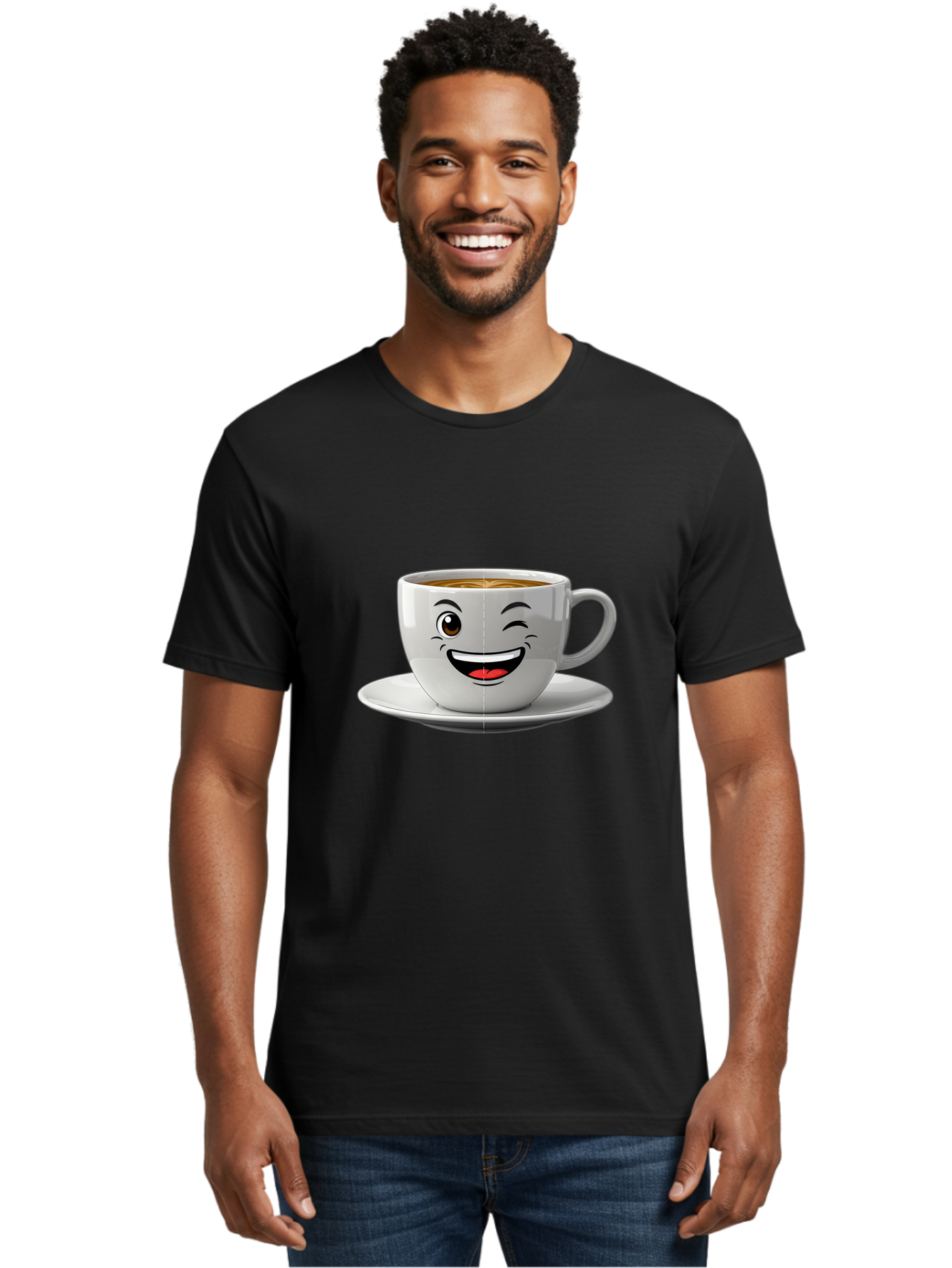 Coffee-Cup Men'S Graphic Tee, 100% Cotton, Comfortable Casual Summer Wear, Machine Washable, Coffee Cup With A Face, Winking Cup, Coffee Humor, Cartoon Coffee, Funny Coffee Cup, Smiling Coffee, Cute Coffee Mug, Coffee Lover, Baa116