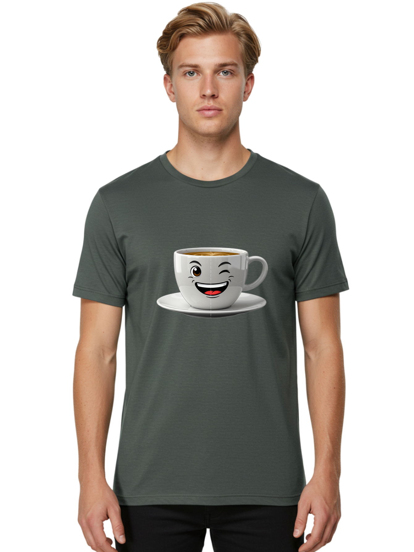 Coffee-Cup Men'S Graphic Tee, 100% Cotton, Comfortable Casual Summer Wear, Machine Washable, Coffee Cup With A Face, Winking Cup, Coffee Humor, Cartoon Coffee, Funny Coffee Cup, Smiling Coffee, Cute Coffee Mug, Coffee Lover, Baa116
