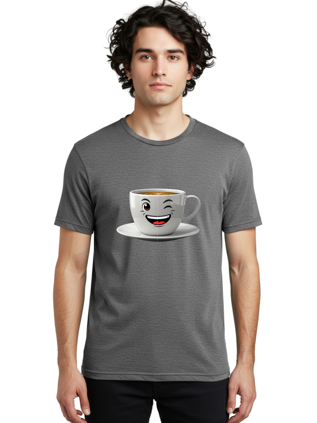 Coffee-Cup Men'S Graphic Tee, 100% Cotton, Comfortable Casual Summer Wear, Machine Washable, Coffee Cup With A Face, Winking Cup, Coffee Humor, Cartoon Coffee, Funny Coffee Cup, Smiling Coffee, Cute Coffee Mug, Coffee Lover, Baa116