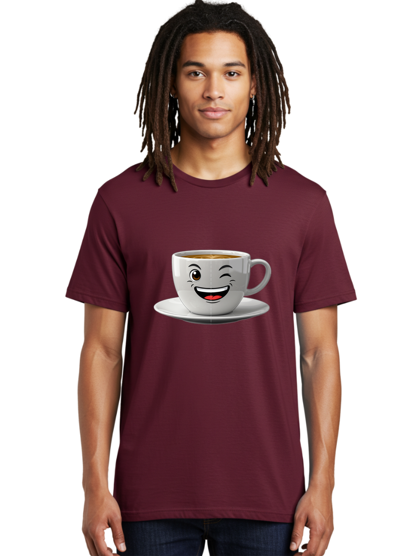 Coffee-Cup Men'S Graphic Tee, 100% Cotton, Comfortable Casual Summer Wear, Machine Washable, Coffee Cup With A Face, Winking Cup, Coffee Humor, Cartoon Coffee, Funny Coffee Cup, Smiling Coffee, Cute Coffee Mug, Coffee Lover, Baa116