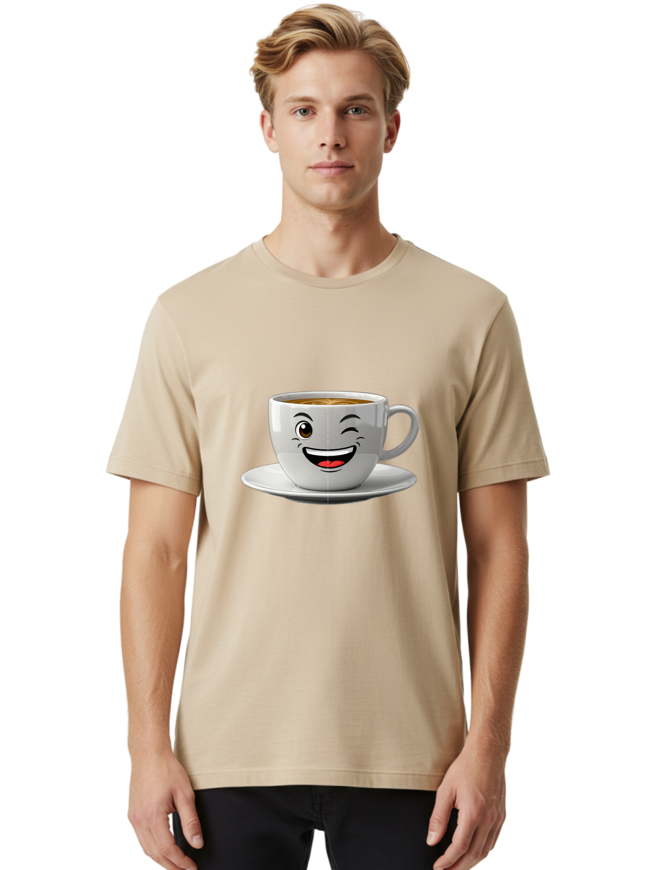 Coffee-Cup Men'S Graphic Tee, 100% Cotton, Comfortable Casual Summer Wear, Machine Washable, Coffee Cup With A Face, Winking Cup, Coffee Humor, Cartoon Coffee, Funny Coffee Cup, Smiling Coffee, Cute Coffee Mug, Coffee Lover, Baa116