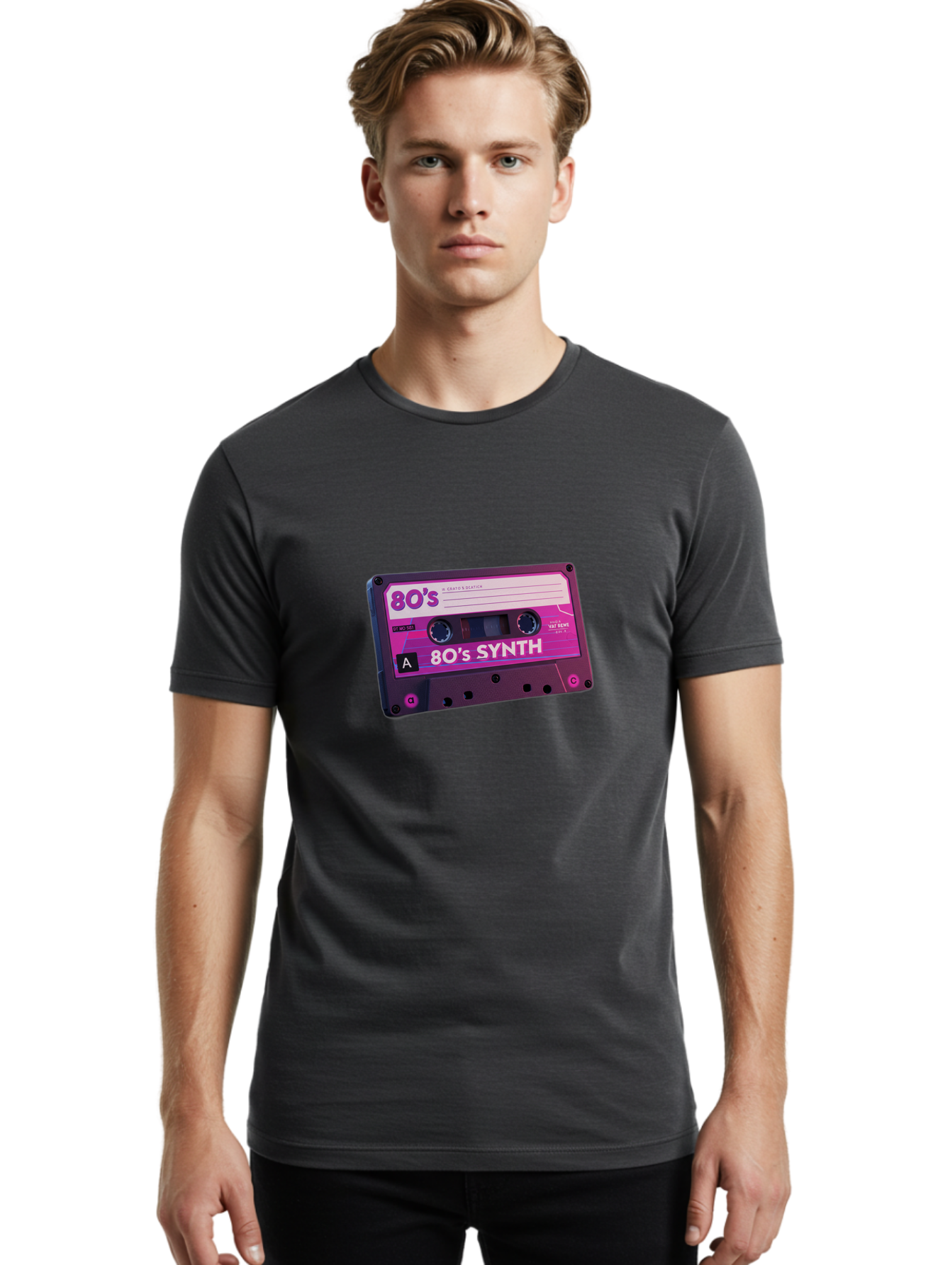 80-S-Synth-Cassette Men'S Graphic Tee, 100% Cotton, Comfortable Casual Summer Wear, Machine Washable, 80'S Synth Music, Vintage Cassette Tape, Retro 80S, Synthwave, Electronic Sound, Cassette Mix, A Side, 80'S Nostalgia, Baa117