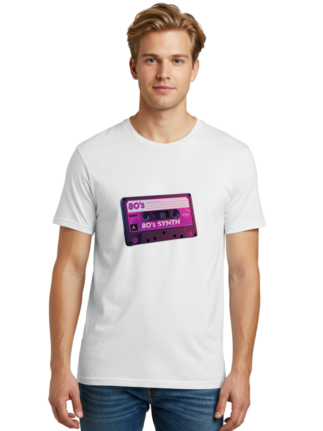 80-S-Synth-Cassette Men'S Graphic Tee, 100% Cotton, Comfortable Casual Summer Wear, Machine Washable, 80'S Synth Music, Vintage Cassette Tape, Retro 80S, Synthwave, Electronic Sound, Cassette Mix, A Side, 80'S Nostalgia, Baa117