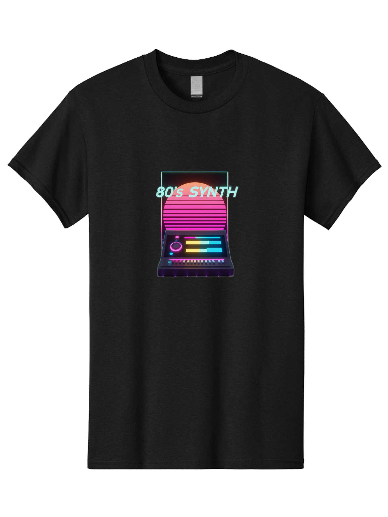80-S-Synth Men'S Graphic Tee, 100% Cotton, Comfortable Casual Summer Wear, Machine Washable, Vintage Synthesizer, Retro 80S Aesthetic, Electronic Music Equipment, Pink And Orange Hues, Neon Lights, Colorful Sliders, Keyboard, Baa118