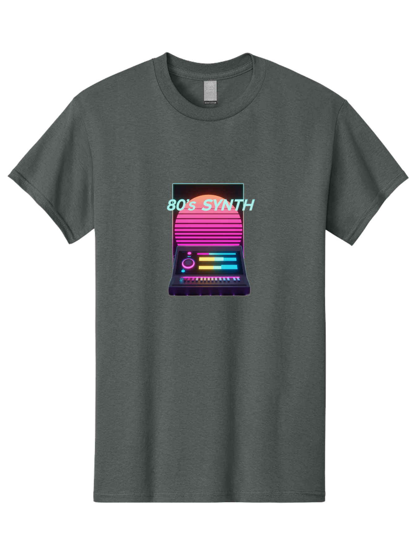 80-S-Synth Men'S Graphic Tee, 100% Cotton, Comfortable Casual Summer Wear, Machine Washable, Vintage Synthesizer, Retro 80S Aesthetic, Electronic Music Equipment, Pink And Orange Hues, Neon Lights, Colorful Sliders, Keyboard, Baa118