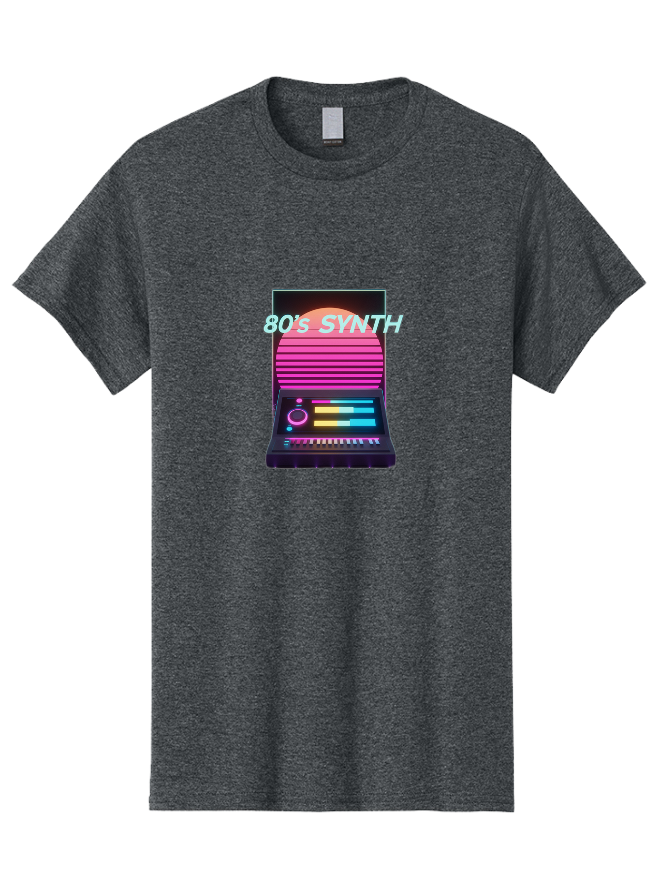 80-S-Synth Men'S Graphic Tee, 100% Cotton, Comfortable Casual Summer Wear, Machine Washable, Vintage Synthesizer, Retro 80S Aesthetic, Electronic Music Equipment, Pink And Orange Hues, Neon Lights, Colorful Sliders, Keyboard, Baa118