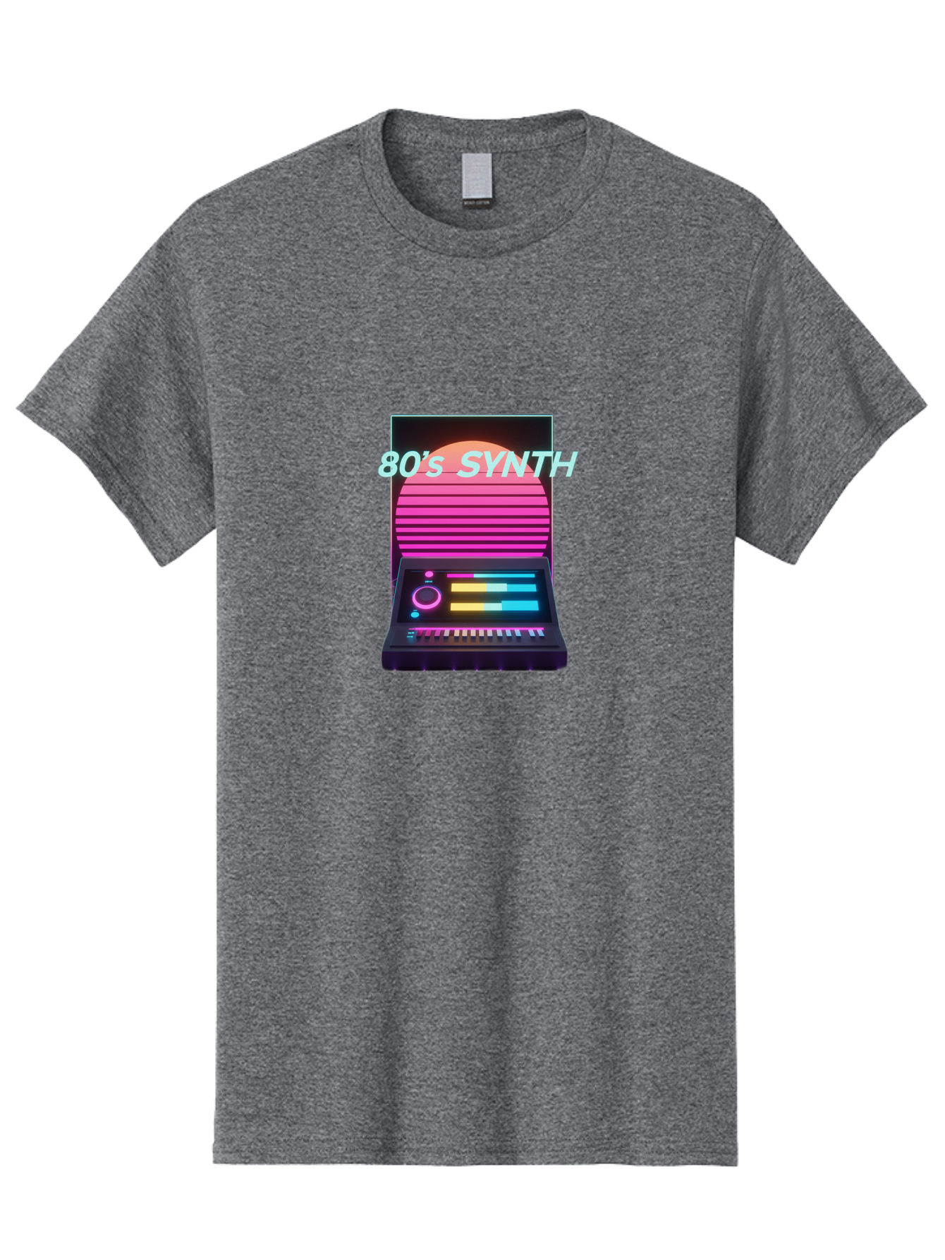 80-S-Synth Men'S Graphic Tee, 100% Cotton, Comfortable Casual Summer Wear, Machine Washable, Vintage Synthesizer, Retro 80S Aesthetic, Electronic Music Equipment, Pink And Orange Hues, Neon Lights, Colorful Sliders, Keyboard, Baa118