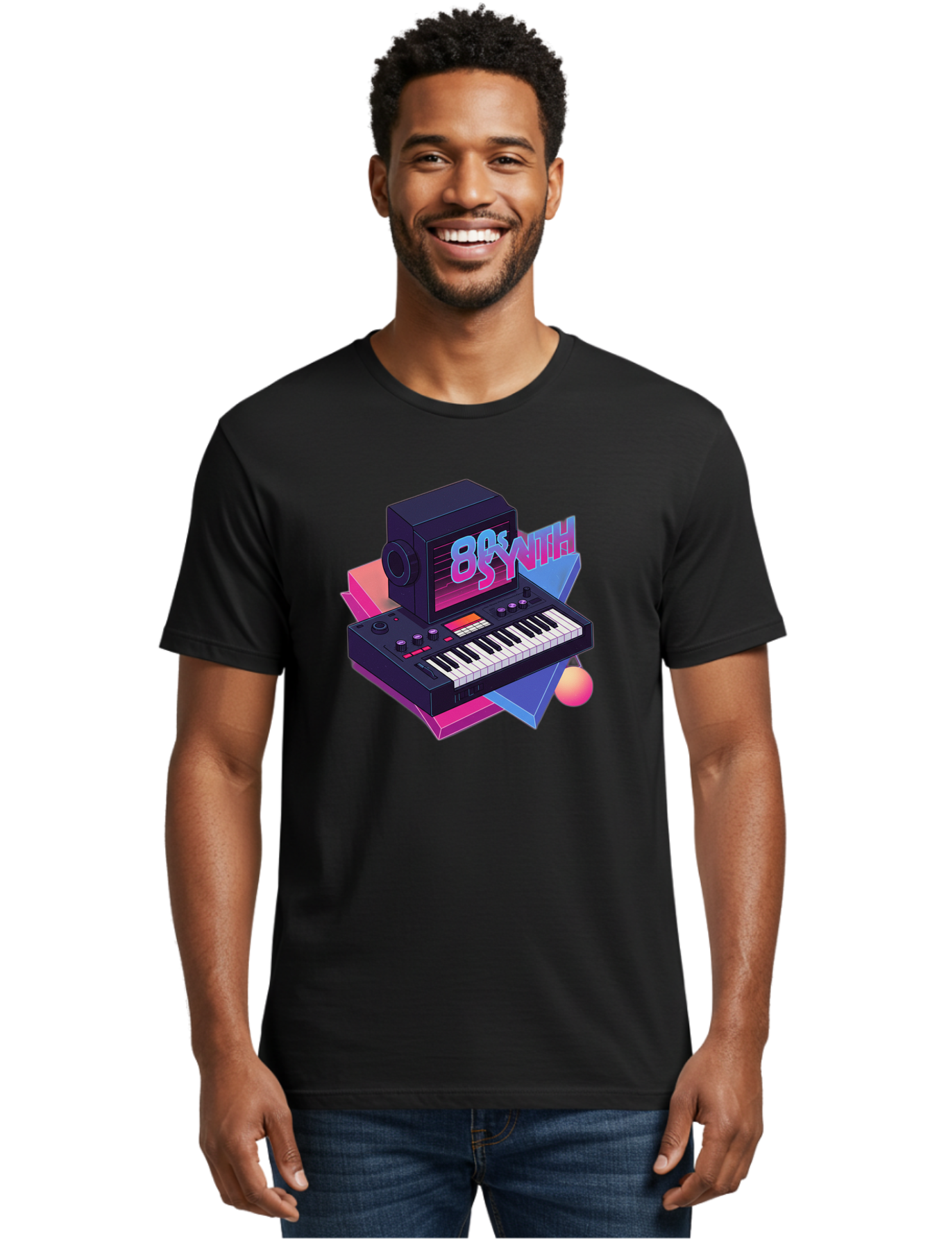 80S-Synth Men'S Graphic Tee, 100% Cotton, Comfortable Casual Summer Wear, Machine Washable, Retro Synthesizer, Vintage Electronic Keyboard, 80S Music Gear, Synthwave, Nostalgic Audio Equipment, Electronic Music Production, Baa119