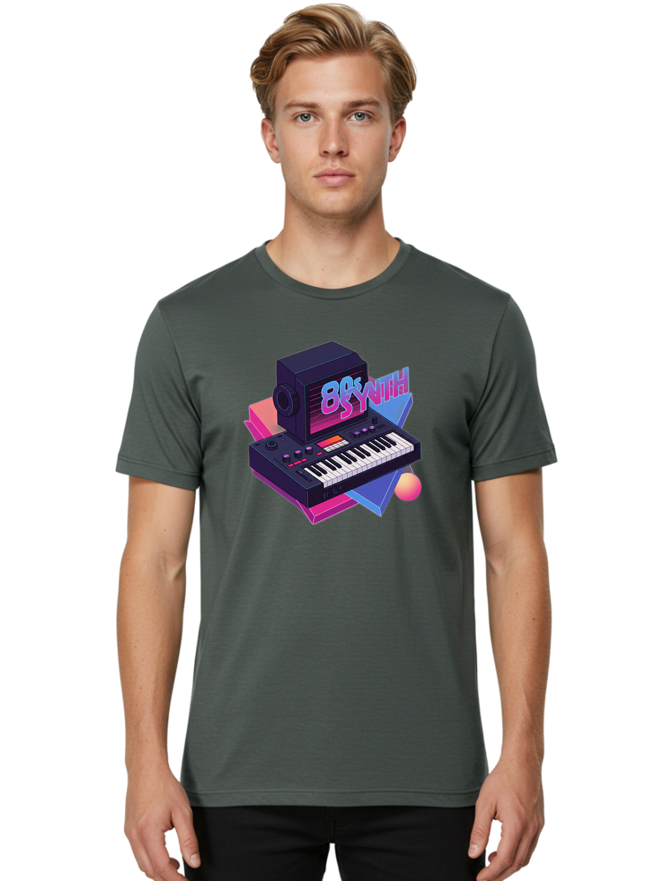 80S-Synth Men'S Graphic Tee, 100% Cotton, Comfortable Casual Summer Wear, Machine Washable, Retro Synthesizer, Vintage Electronic Keyboard, 80S Music Gear, Synthwave, Nostalgic Audio Equipment, Electronic Music Production, Baa119