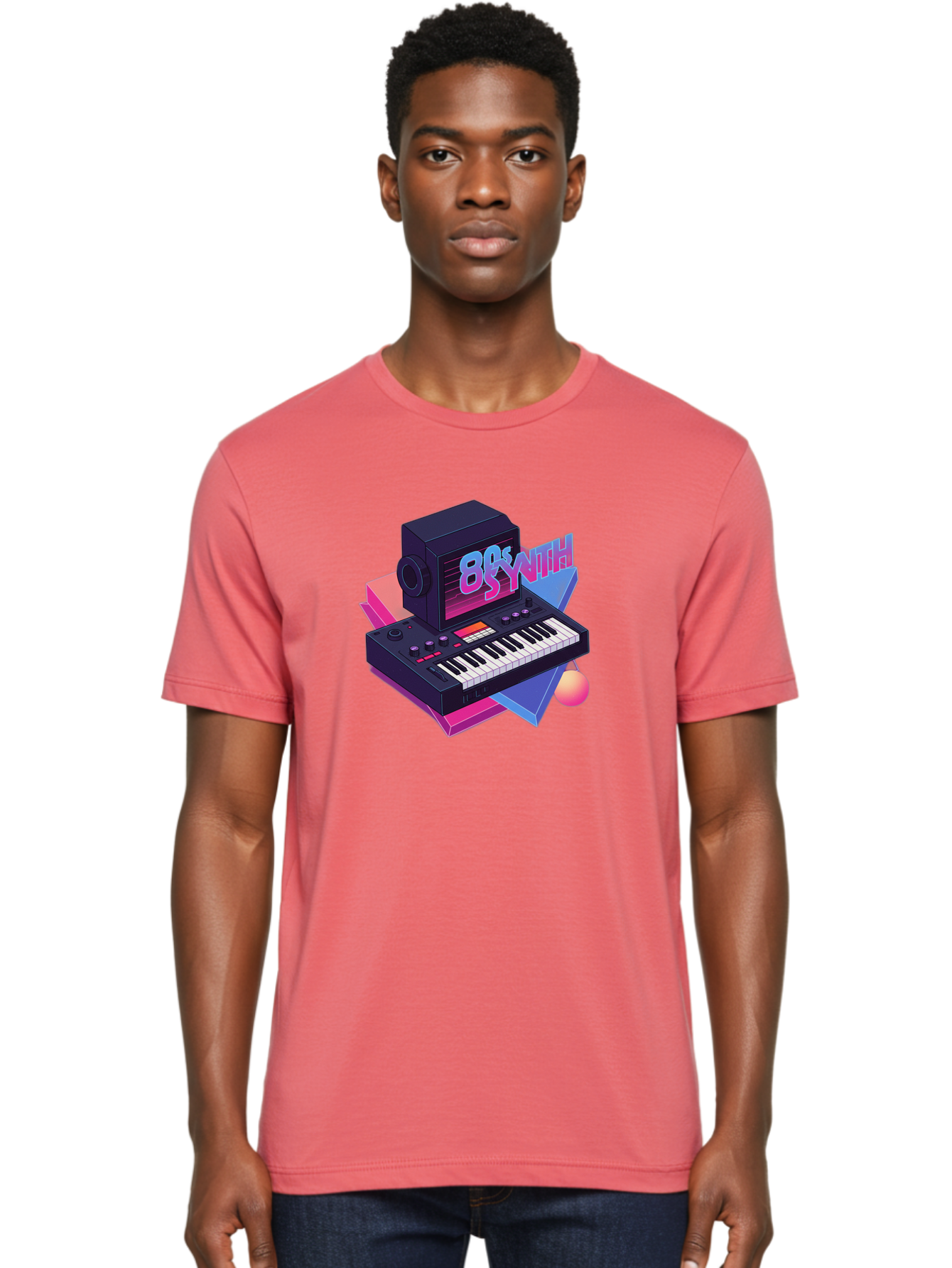 80S-Synth Men'S Graphic Tee, 100% Cotton, Comfortable Casual Summer Wear, Machine Washable, Retro Synthesizer, Vintage Electronic Keyboard, 80S Music Gear, Synthwave, Nostalgic Audio Equipment, Electronic Music Production, Baa119