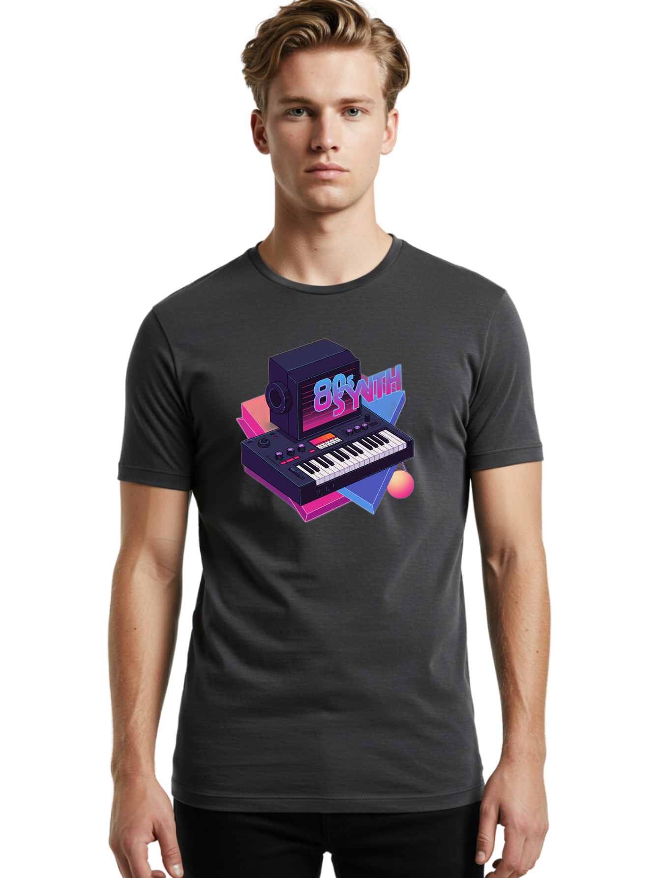 80S-Synth Men'S Graphic Tee, 100% Cotton, Comfortable Casual Summer Wear, Machine Washable, Retro Synthesizer, Vintage Electronic Keyboard, 80S Music Gear, Synthwave, Nostalgic Audio Equipment, Electronic Music Production, Baa119