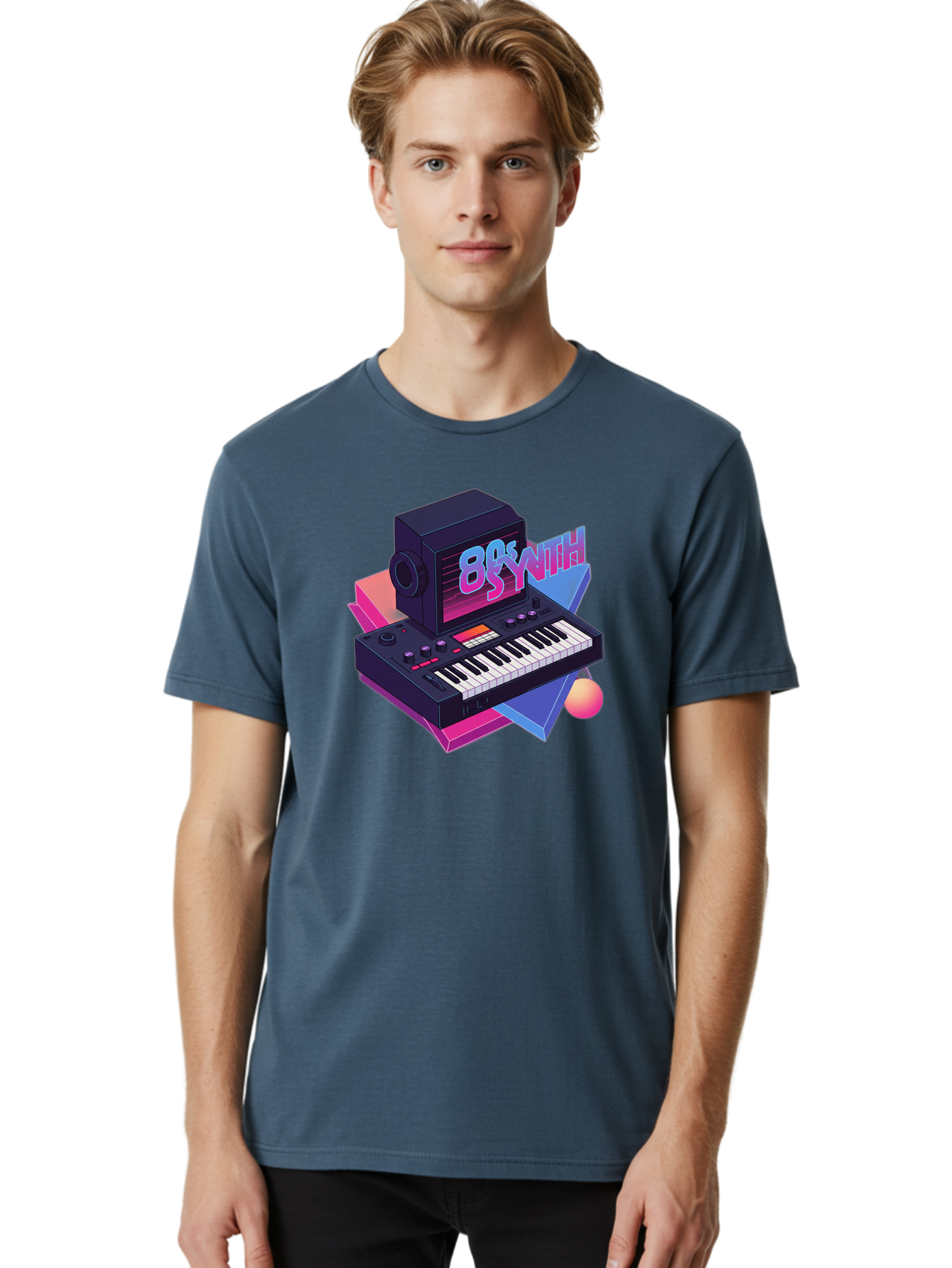 80S-Synth Men'S Graphic Tee, 100% Cotton, Comfortable Casual Summer Wear, Machine Washable, Retro Synthesizer, Vintage Electronic Keyboard, 80S Music Gear, Synthwave, Nostalgic Audio Equipment, Electronic Music Production, Baa119