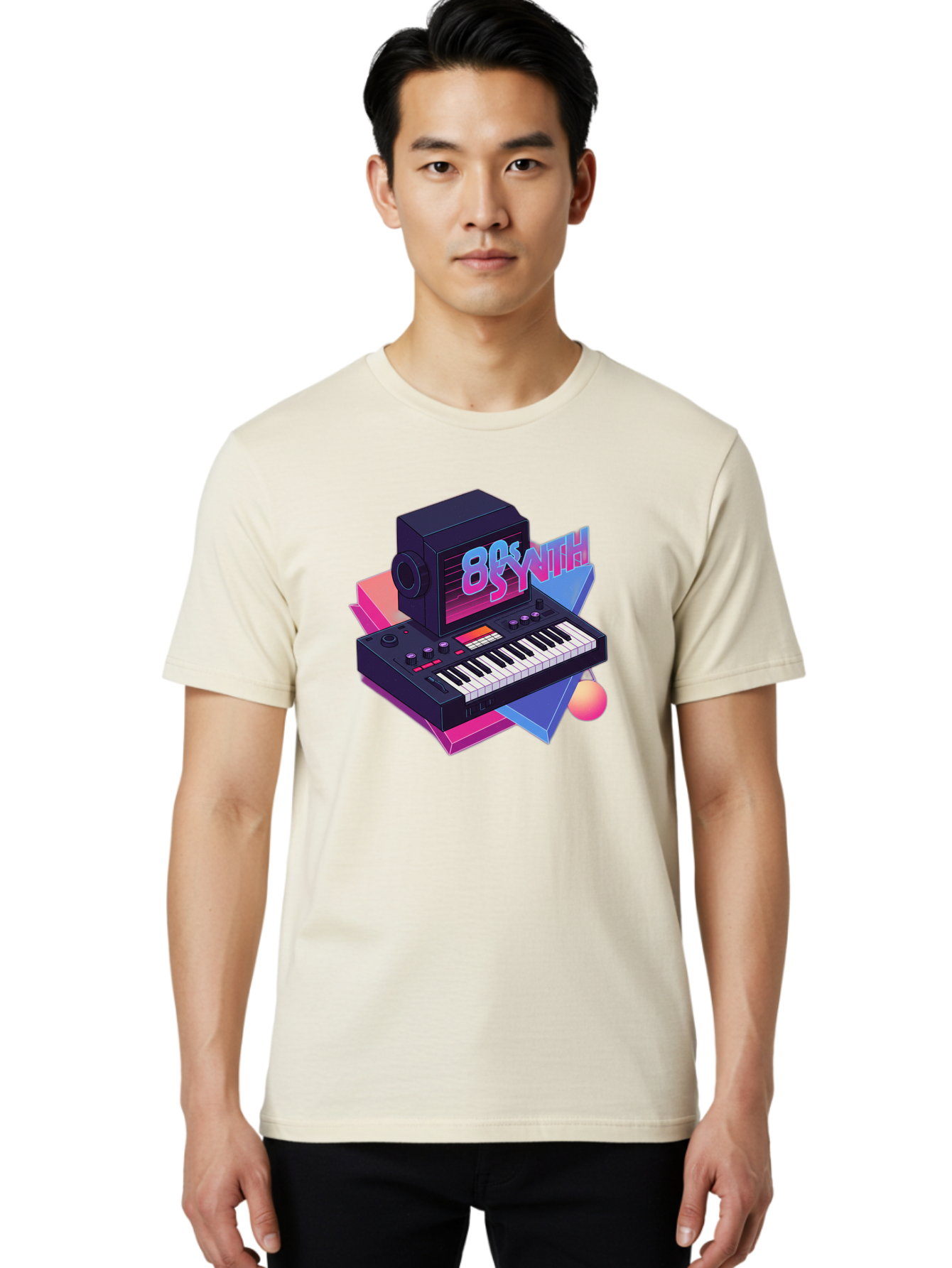 80S-Synth Men'S Graphic Tee, 100% Cotton, Comfortable Casual Summer Wear, Machine Washable, Retro Synthesizer, Vintage Electronic Keyboard, 80S Music Gear, Synthwave, Nostalgic Audio Equipment, Electronic Music Production, Baa119