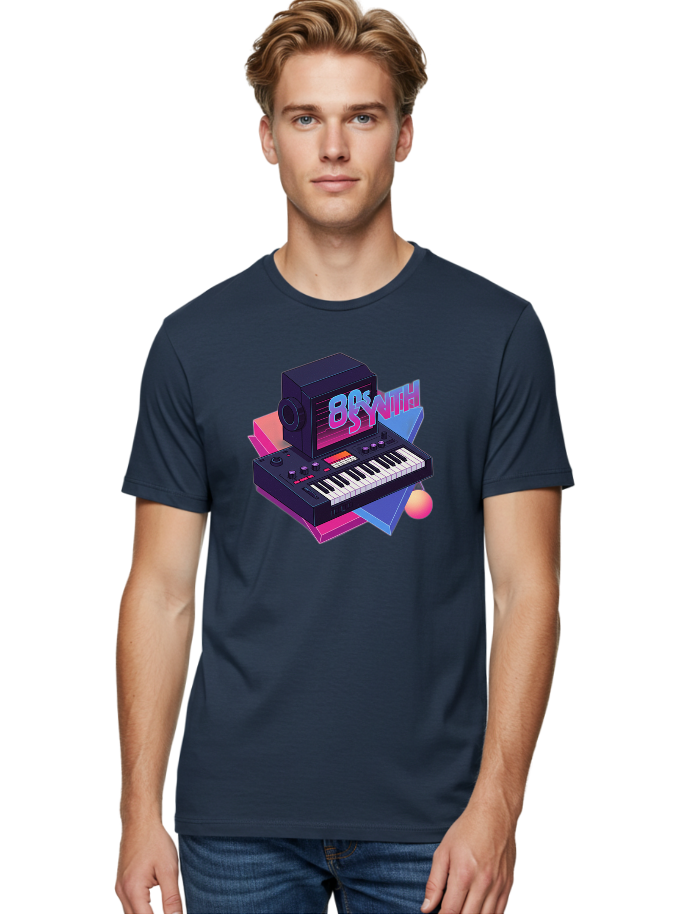 80S-Synth Men'S Graphic Tee, 100% Cotton, Comfortable Casual Summer Wear, Machine Washable, Retro Synthesizer, Vintage Electronic Keyboard, 80S Music Gear, Synthwave, Nostalgic Audio Equipment, Electronic Music Production, Baa119