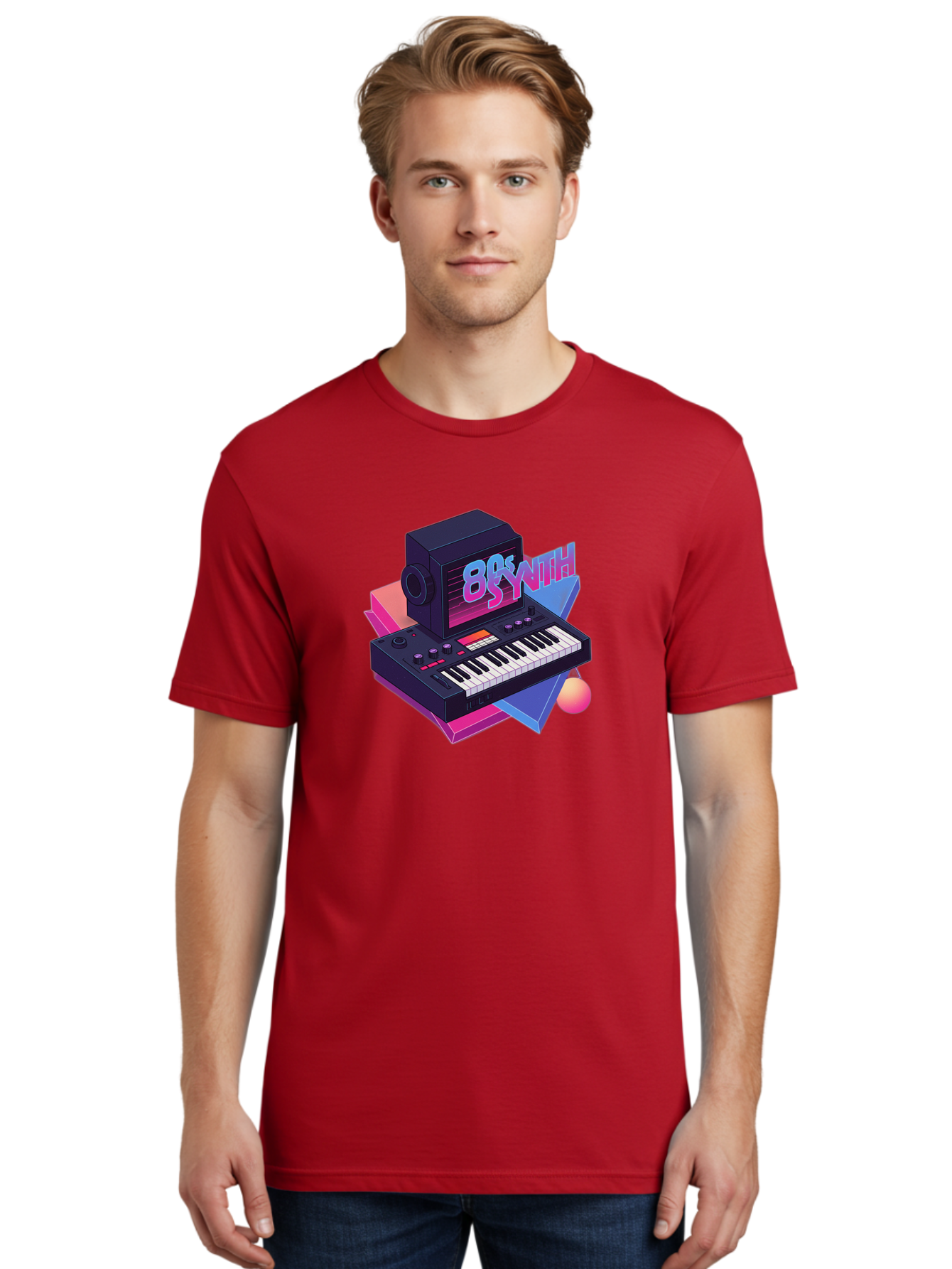 80S-Synth Men'S Graphic Tee, 100% Cotton, Comfortable Casual Summer Wear, Machine Washable, Retro Synthesizer, Vintage Electronic Keyboard, 80S Music Gear, Synthwave, Nostalgic Audio Equipment, Electronic Music Production, Baa119