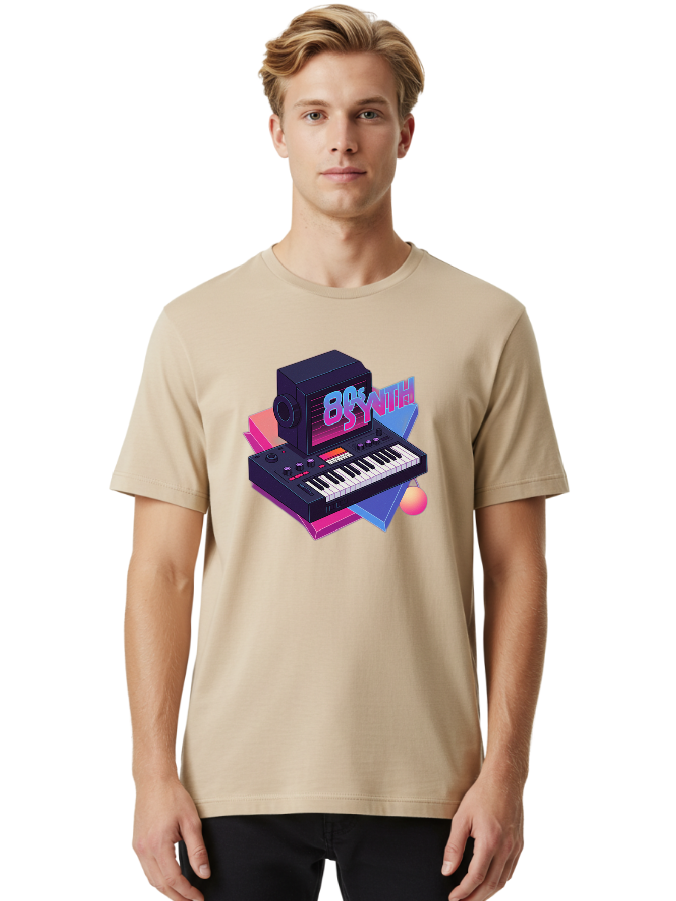 80S-Synth Men'S Graphic Tee, 100% Cotton, Comfortable Casual Summer Wear, Machine Washable, Retro Synthesizer, Vintage Electronic Keyboard, 80S Music Gear, Synthwave, Nostalgic Audio Equipment, Electronic Music Production, Baa119