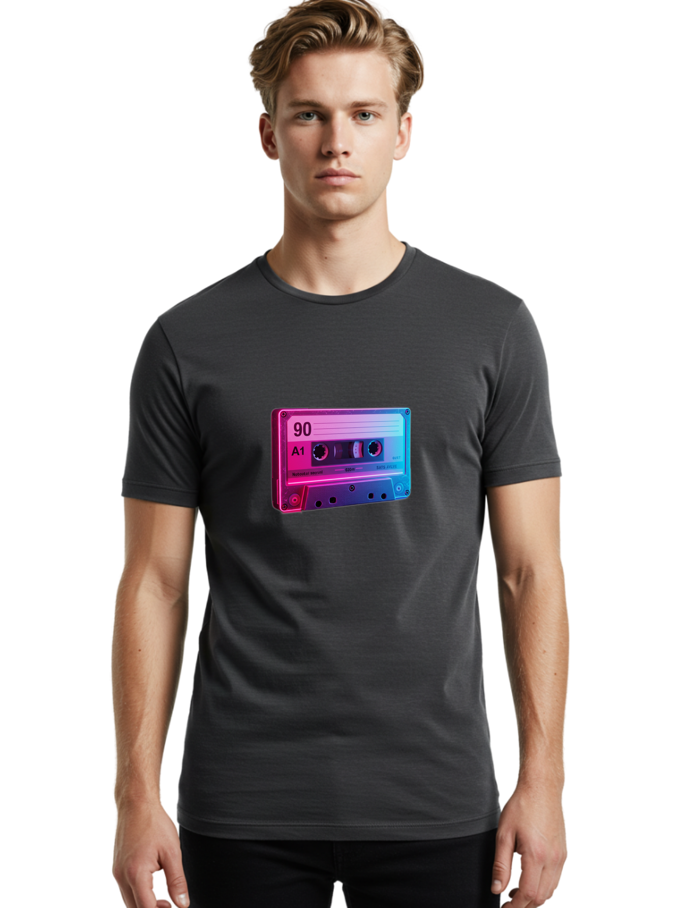 90-A1-Cassette-Tape Men'S Graphic Tee, 100% Cotton, Comfortable Casual Summer Wear, Machine Washable, Retro Cassette Tape, Vintage Music, Nostalgic Technology, 90S Music, A1 Mix Tape, Retro Aesthetics, Vinyl Revival, Music Nostalgia, Baa120