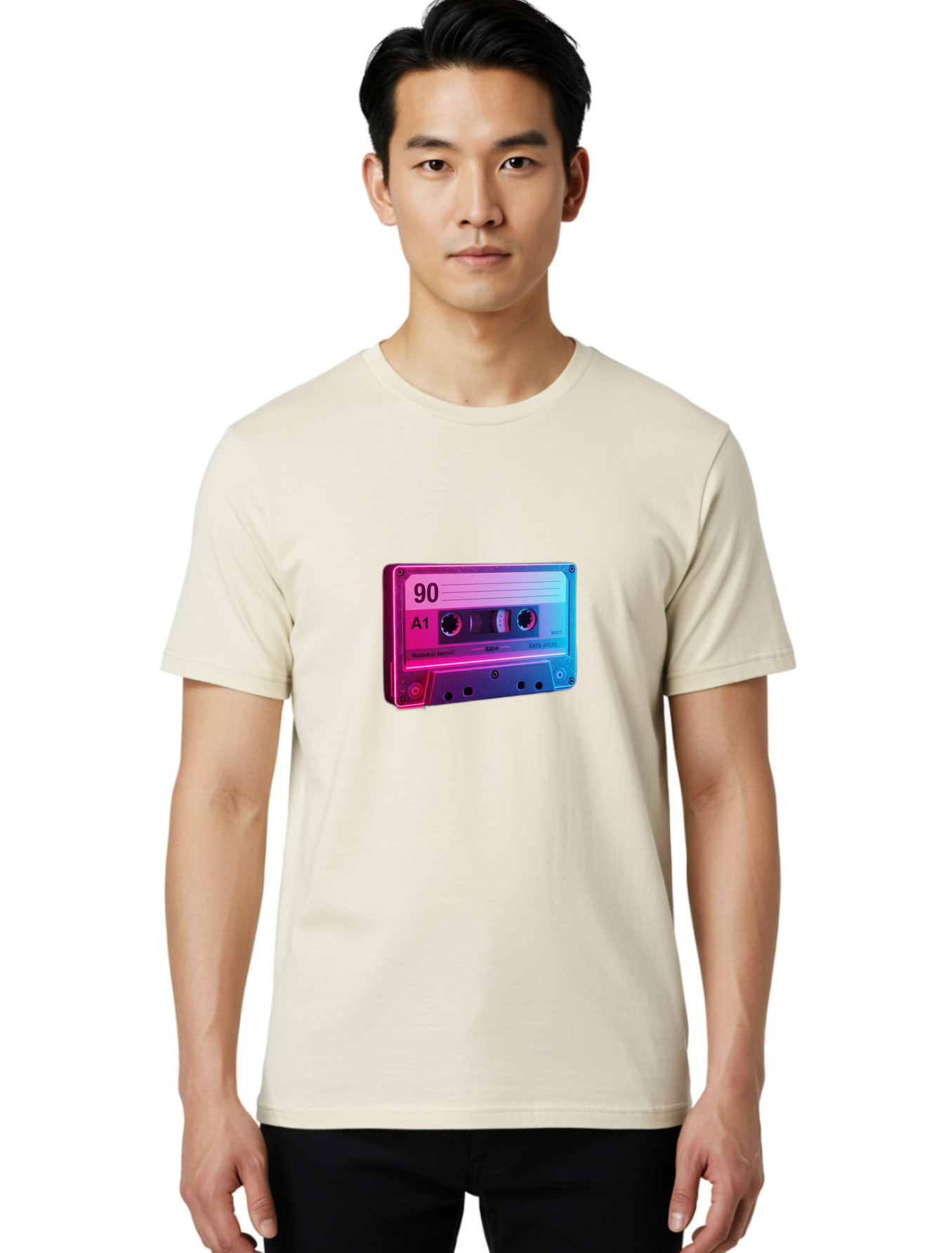90-A1-Cassette-Tape Men'S Graphic Tee, 100% Cotton, Comfortable Casual Summer Wear, Machine Washable, Retro Cassette Tape, Vintage Music, Nostalgic Technology, 90S Music, A1 Mix Tape, Retro Aesthetics, Vinyl Revival, Music Nostalgia, Baa120