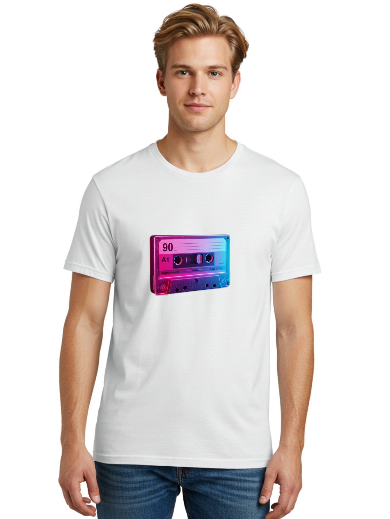 90-A1-Cassette-Tape Men'S Graphic Tee, 100% Cotton, Comfortable Casual Summer Wear, Machine Washable, Retro Cassette Tape, Vintage Music, Nostalgic Technology, 90S Music, A1 Mix Tape, Retro Aesthetics, Vinyl Revival, Music Nostalgia, Baa120